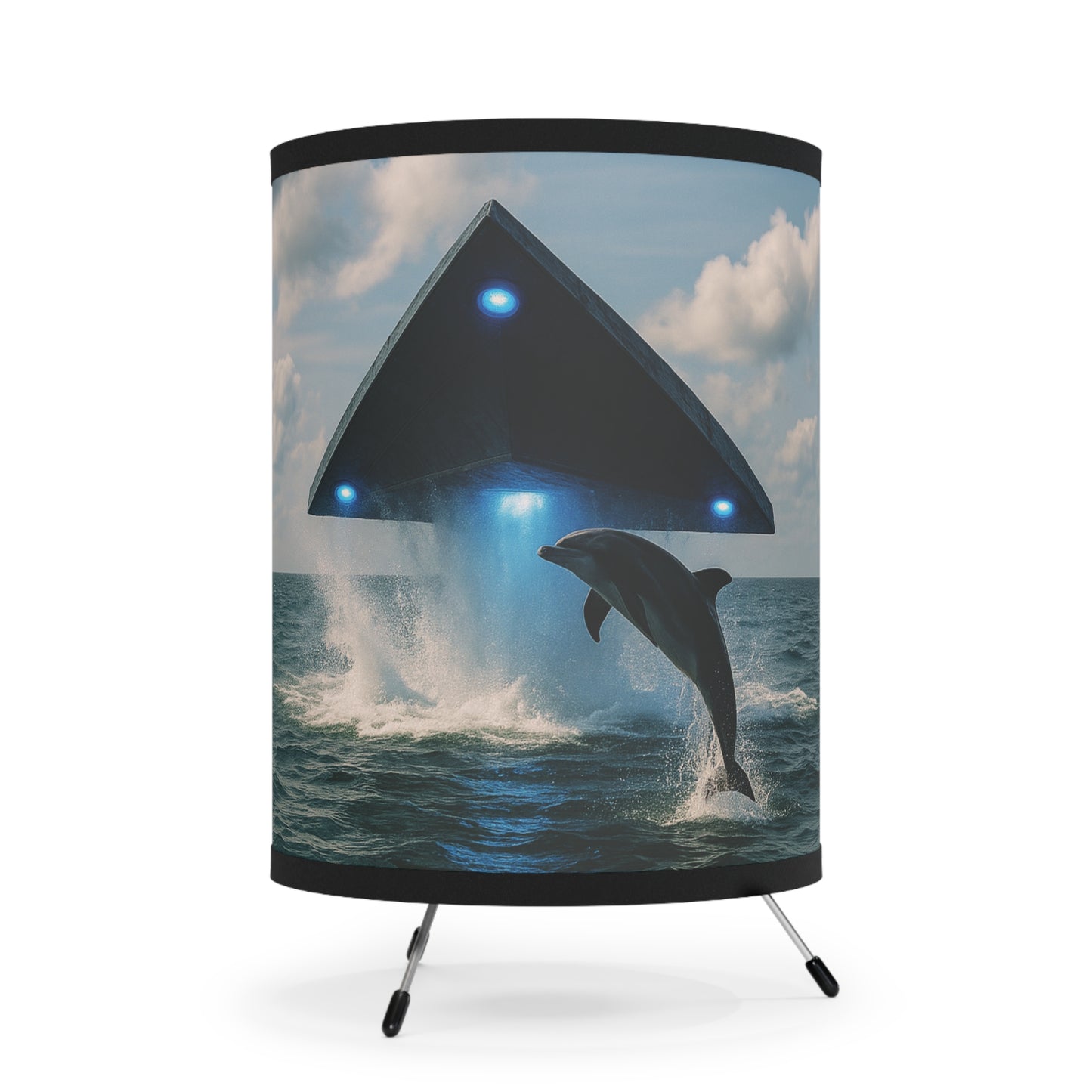 UFO and Dolphin Tripod Lamp with Artistic High-Res Shade - Perfect for Home Décor
