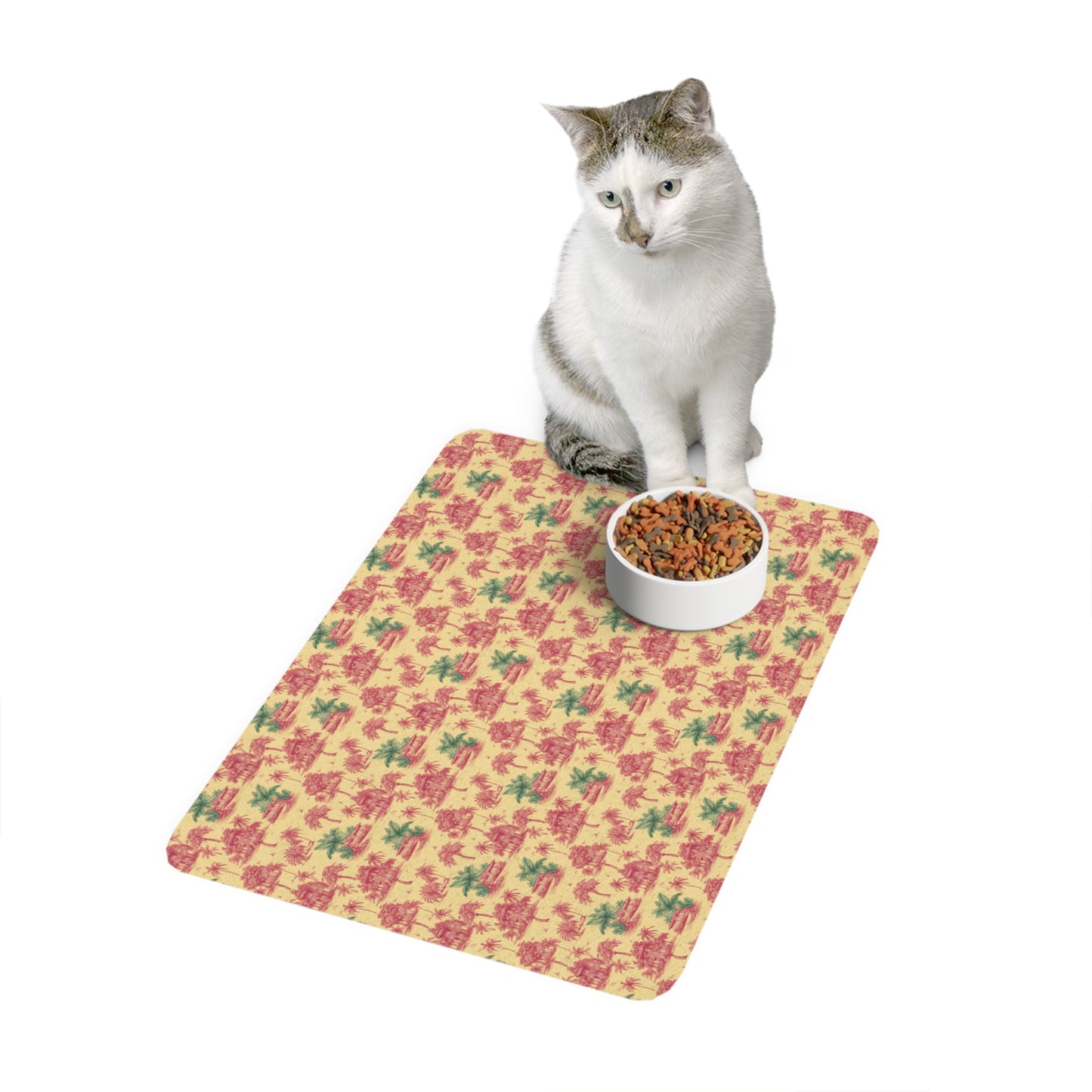 Pet Food Mat (12x18), Tropical Huts Toile