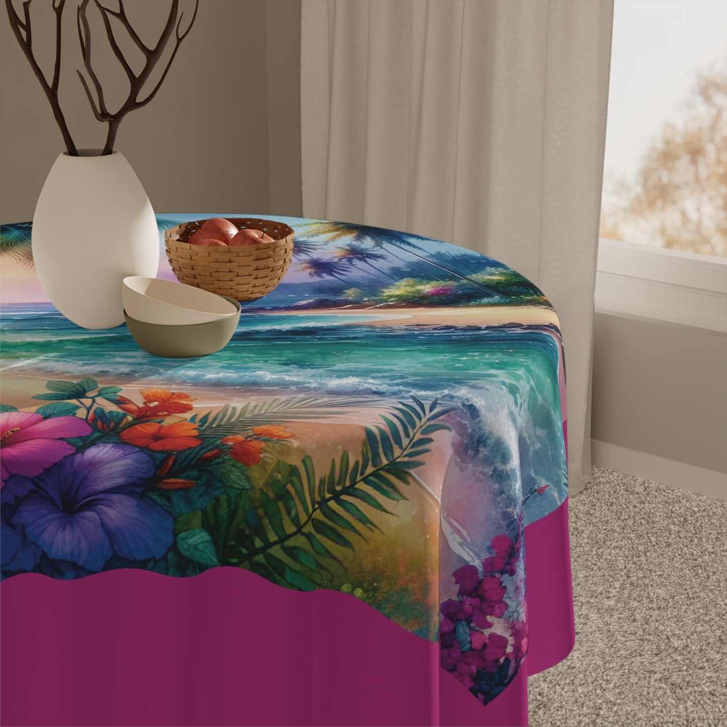 Bay of Peace/Pink Tablecloth, 55" x 55"