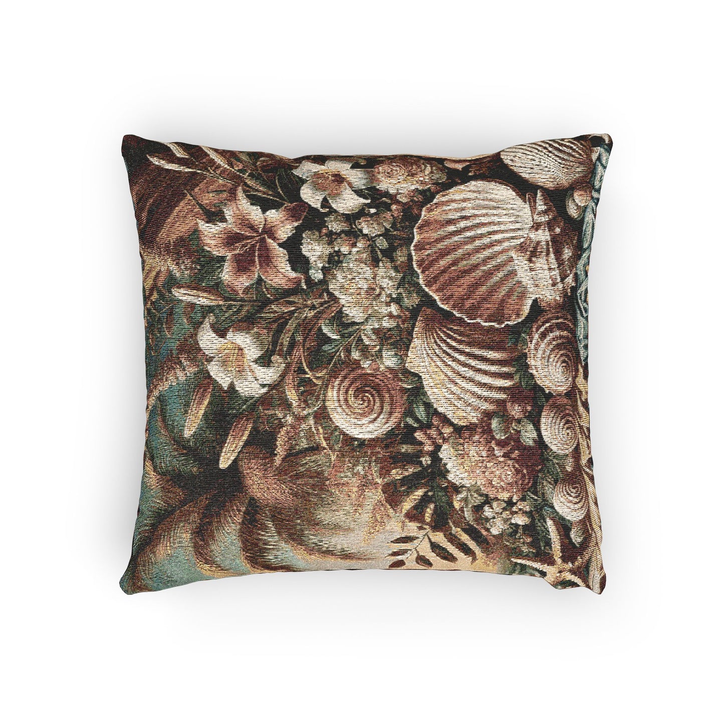 Woven Pillow, 17"W x 18"L ~ Shells and Flowers