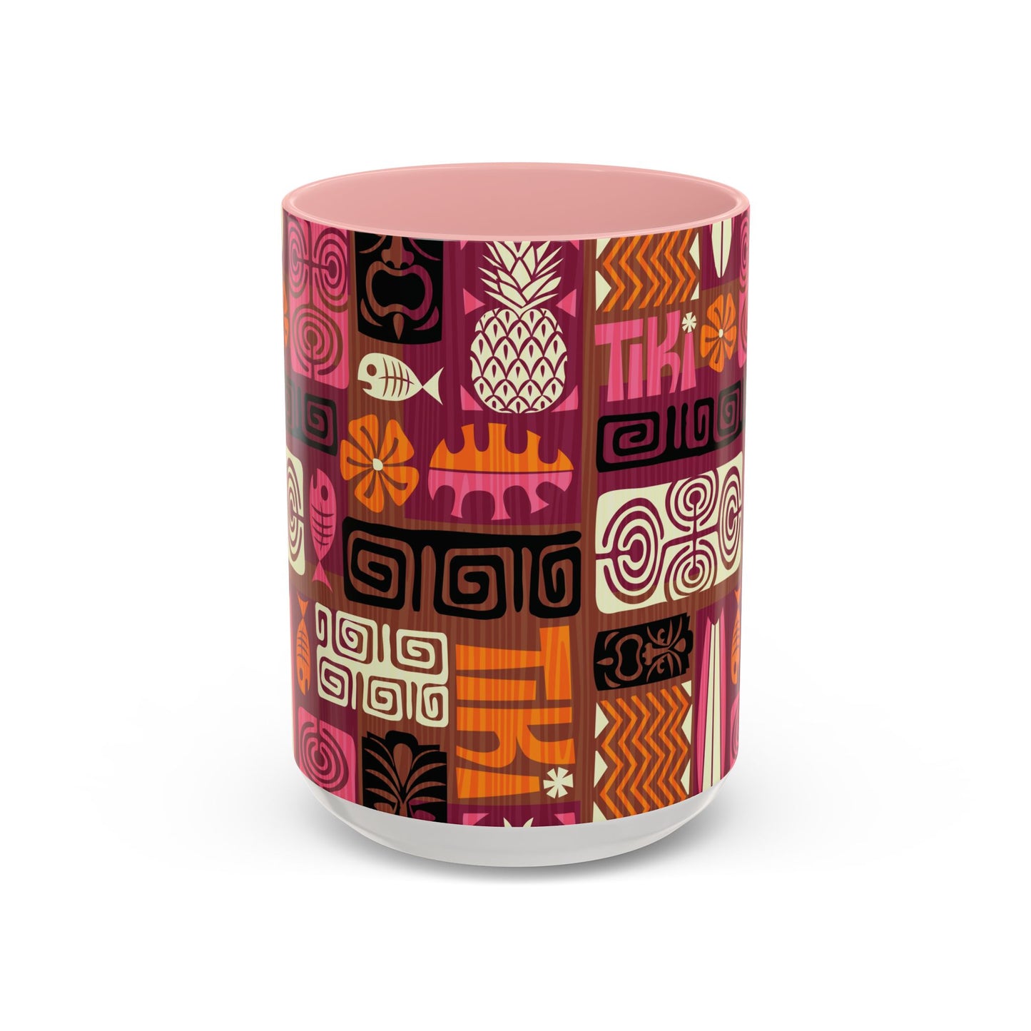 Accent Coffee Mug (11, 15oz), 8 Colors - Tiki Poster Pink/Orange