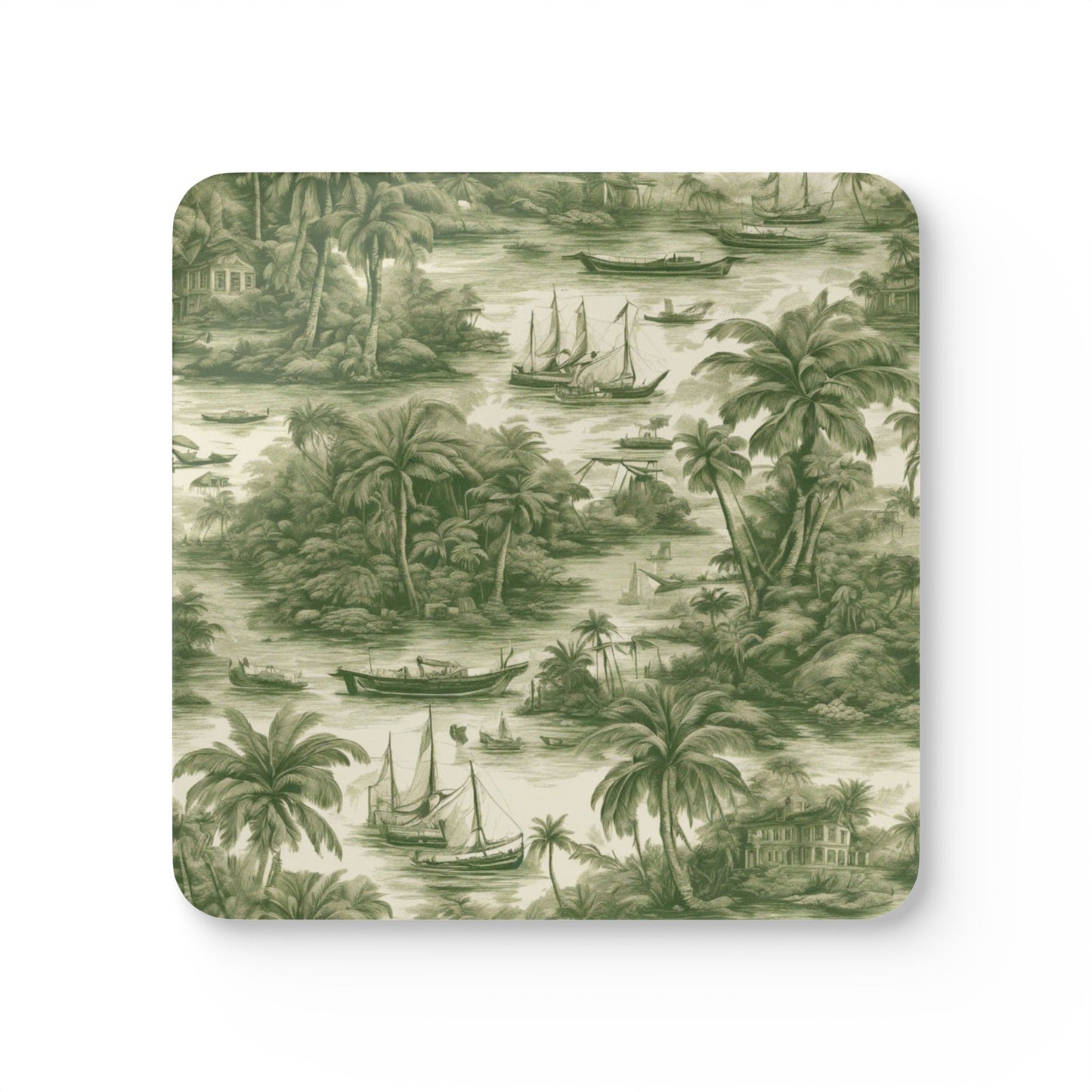 Coaster Set - Tropical Toile #1, Green