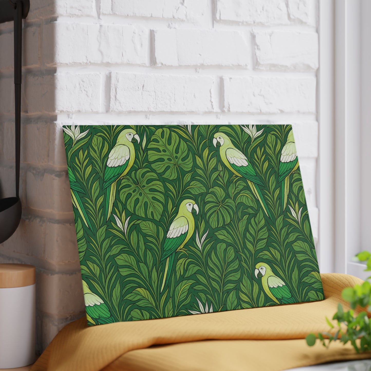 Glass Cutting Board, 2 sizes - Parrot Family, Lime