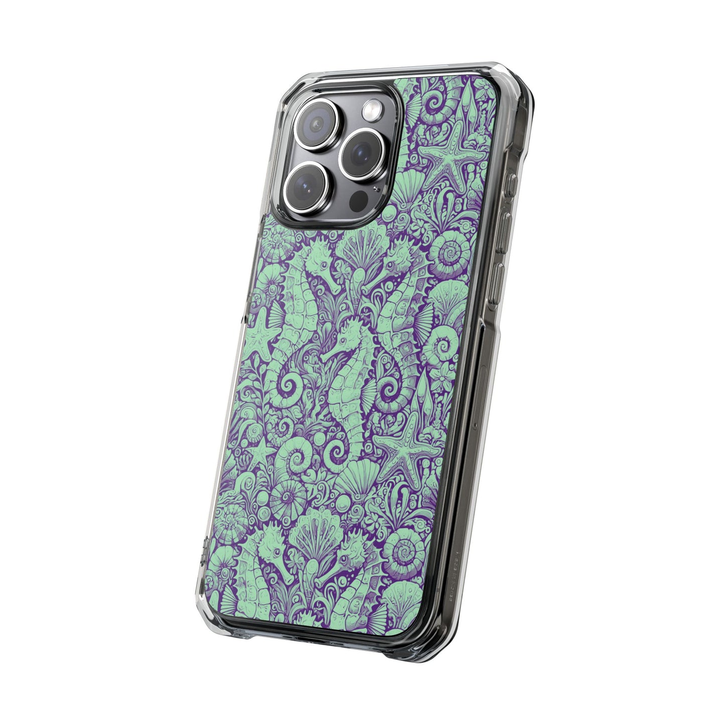 Seahorses/Minty Magnetic Clear Phone Case, Many Models