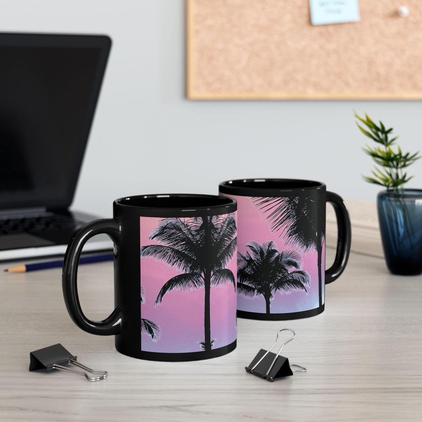 Black Coffee Mug - Palm Glow, Pastels
