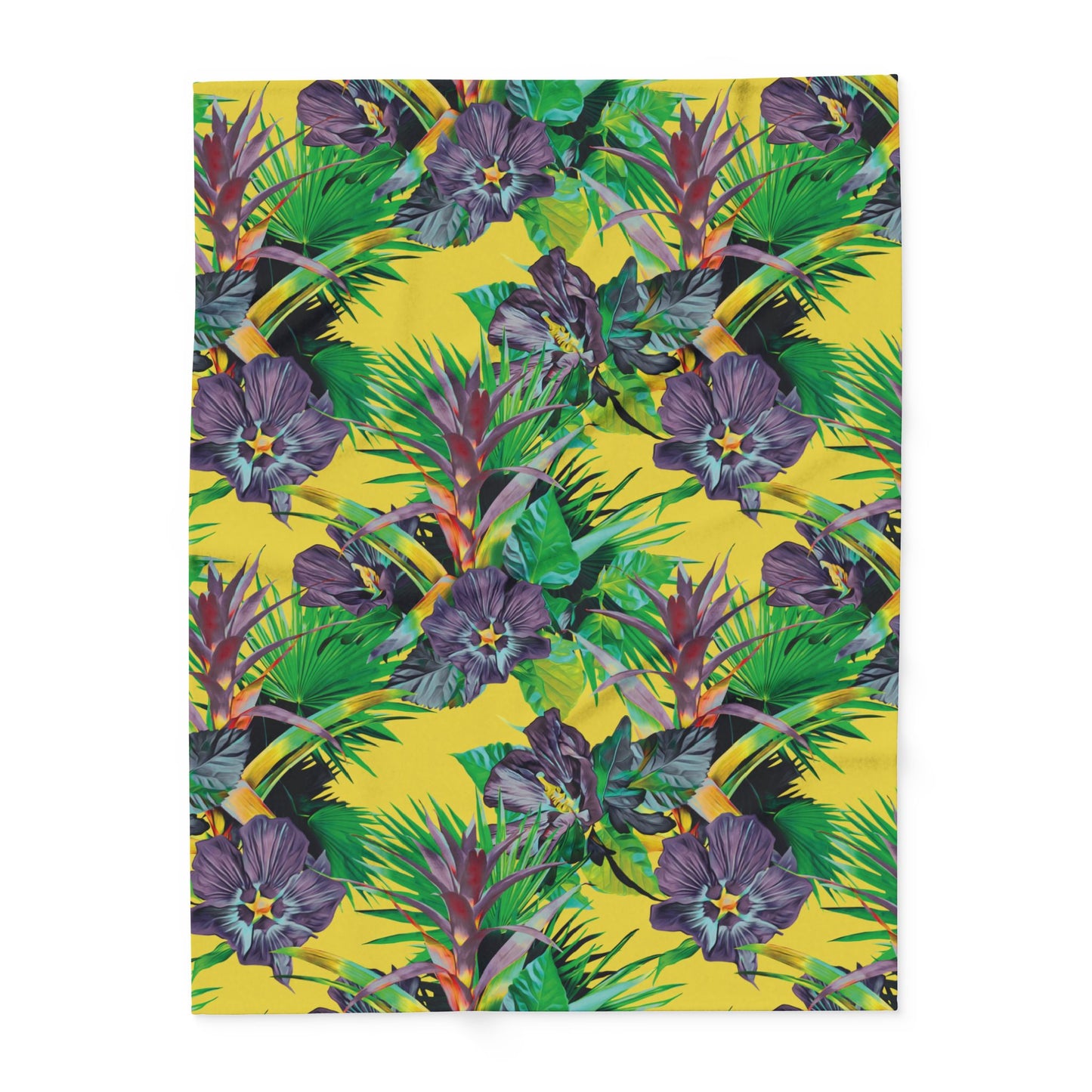 Yellow Plant Palooza Fleece Blanket - Colorful Tropical Botanical Design