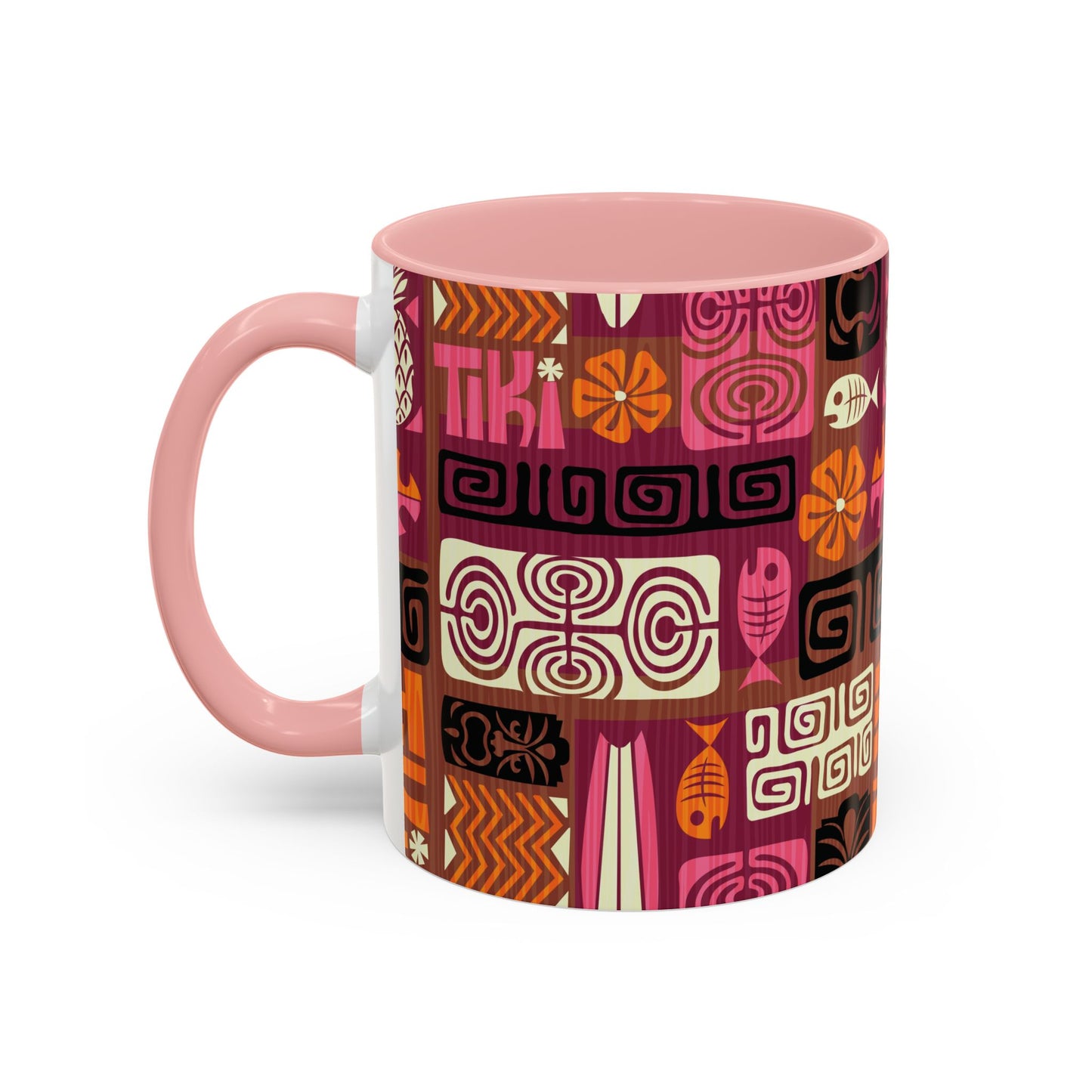 Accent Coffee Mug (11, 15oz), 8 Colors - Tiki Poster Pink/Orange