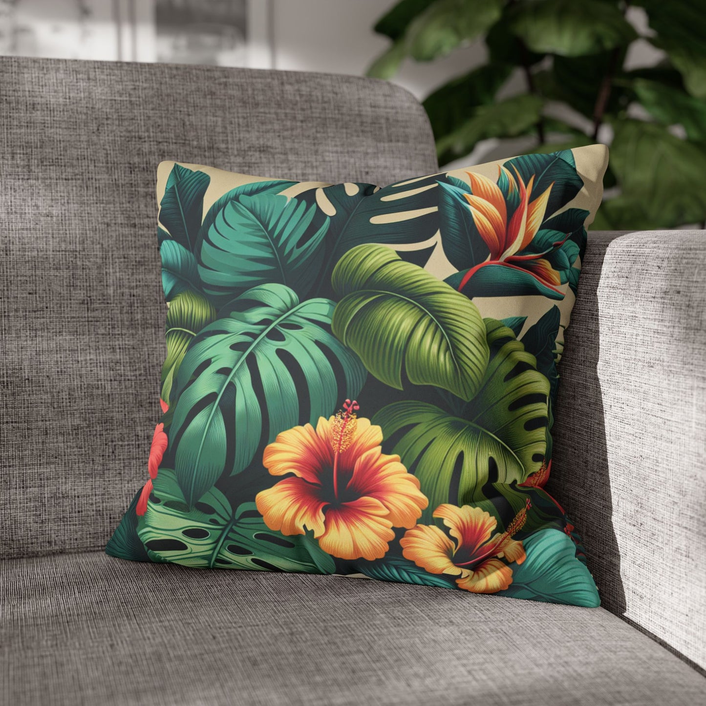 Faux Suede Square Pillowcase - Exotic Flora
