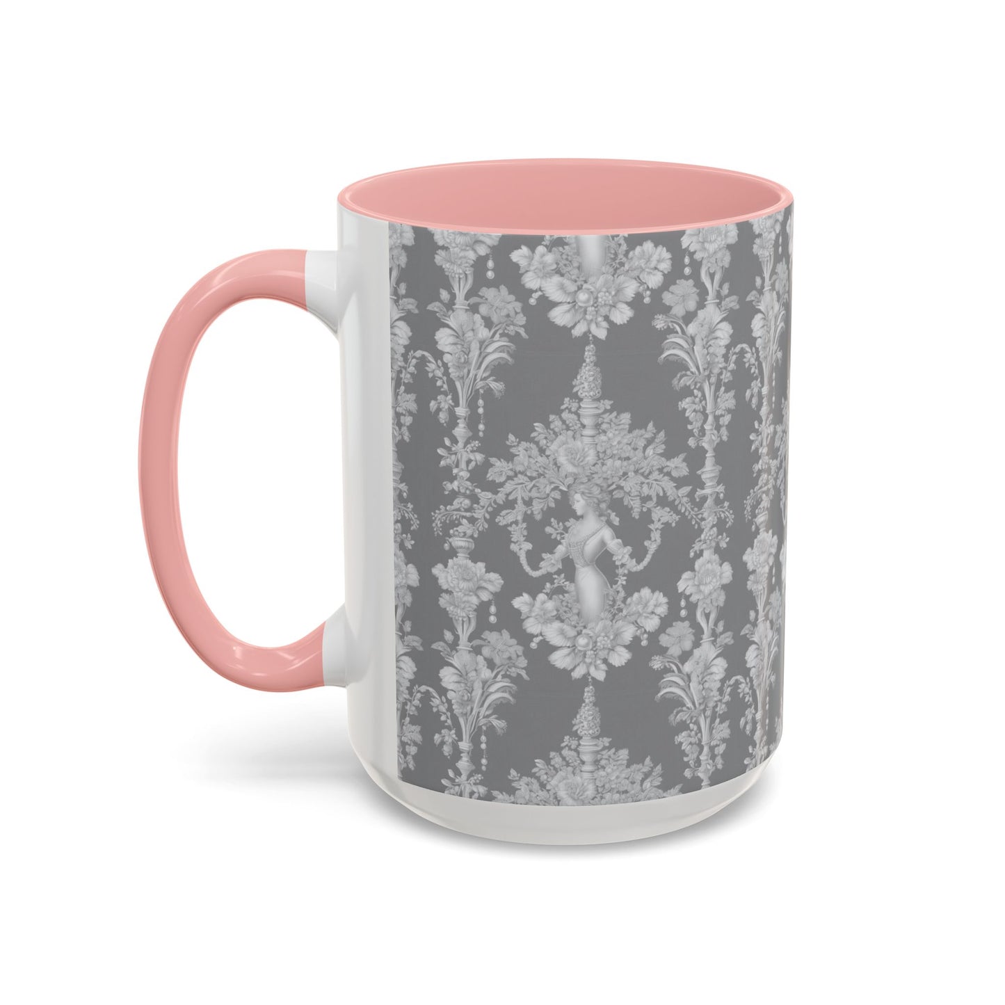 Accent Coffee Mug (11, 15oz), Pearl Lady Toile/Slate Repeat, Various Colors