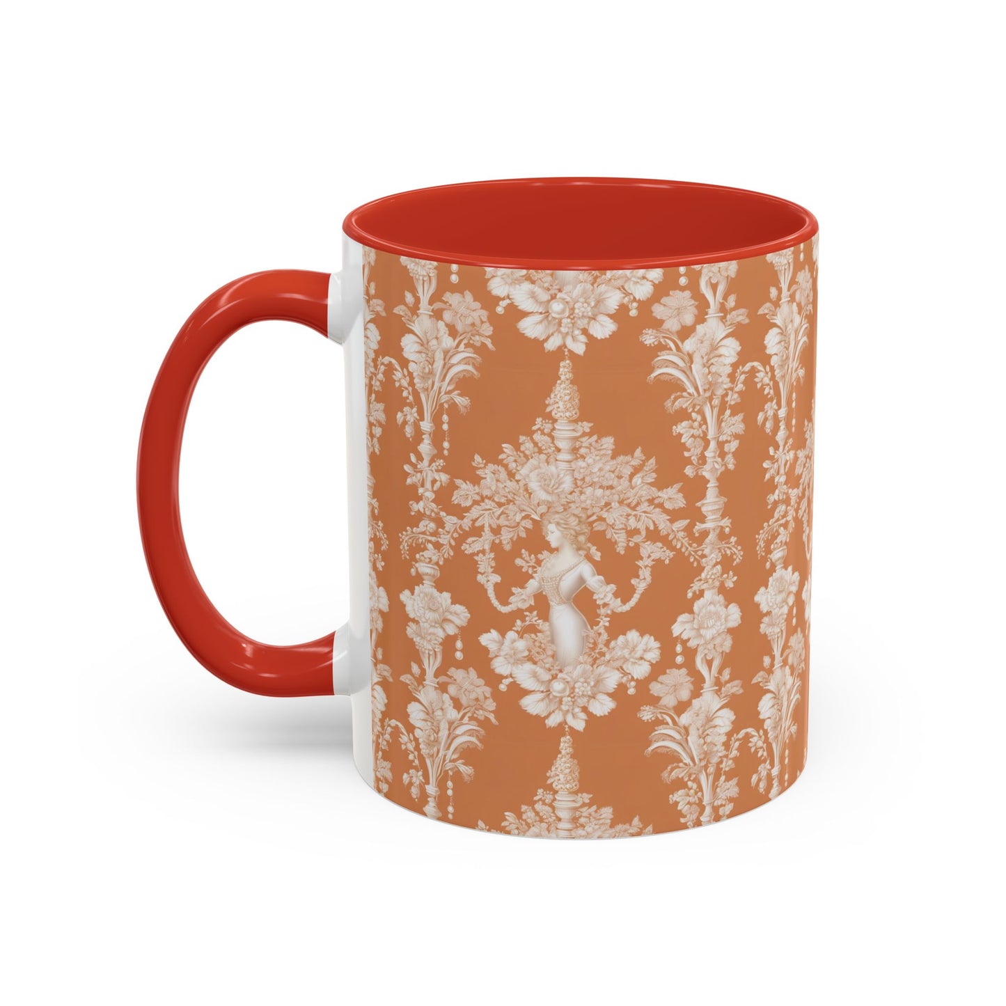 Accent Coffee Mug (11, 15oz), Pearl Lady Toile/Melon Repeat, Various Colors