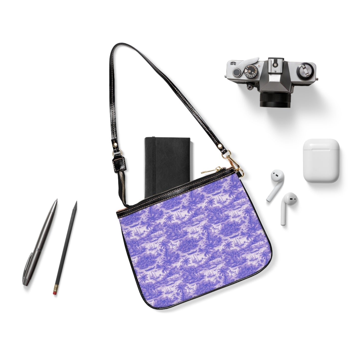 Tropical Small Shoulder Bag | Stylish Summer Crossbody Purse / Tropical Toile #1, Purple