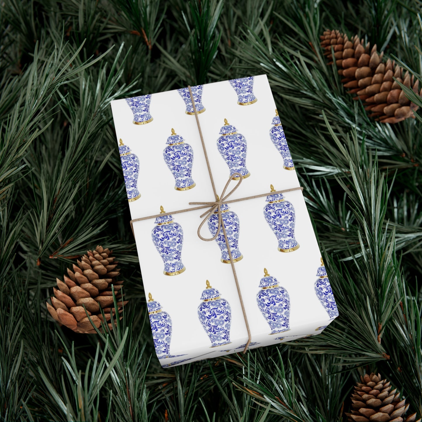 Wrapping Paper - Tropical Gift Wrap for All Occasions / 3 Sizes, 2 Finishes / Blue and White Ginger Jar