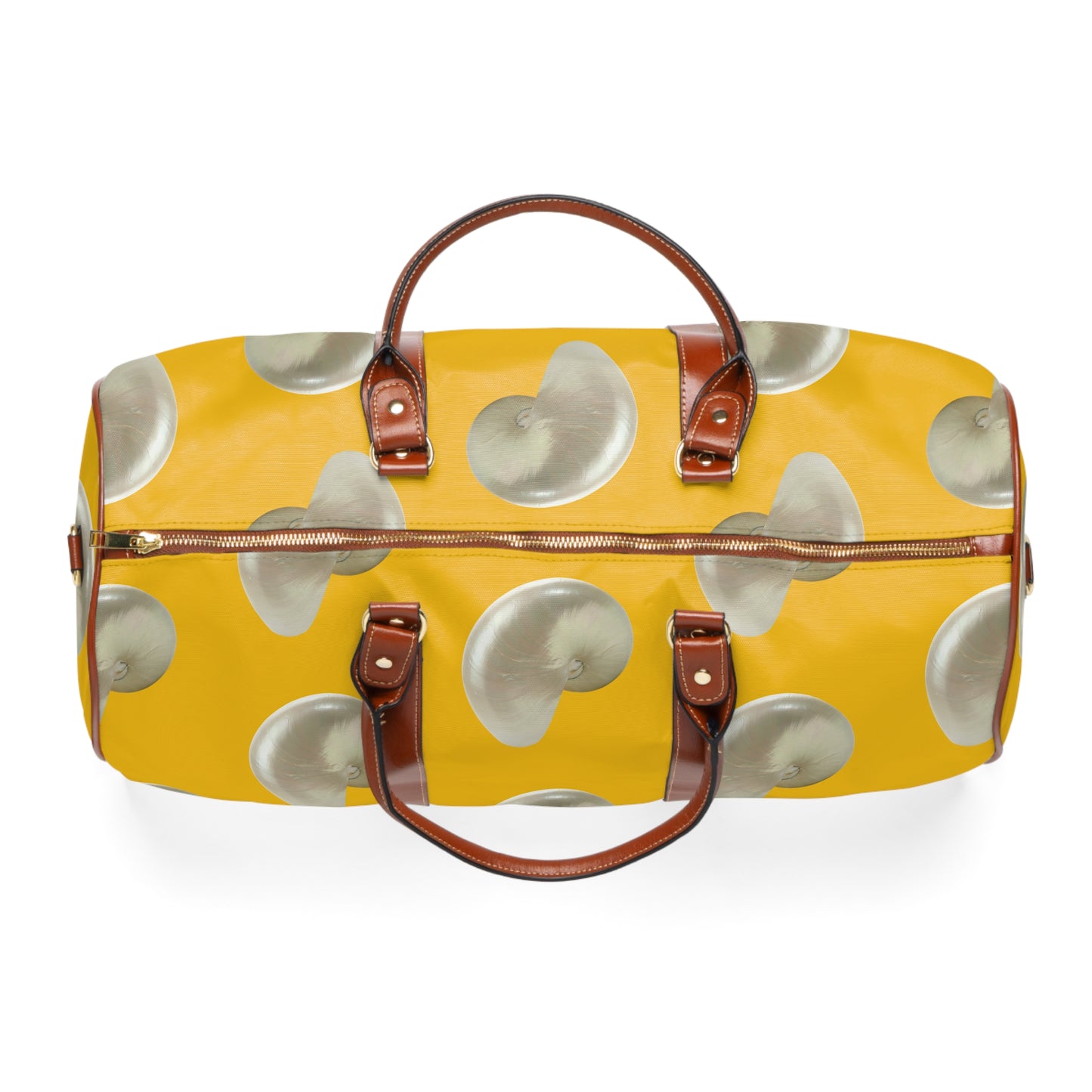 Tropical Waterproof Travel Bag - Perfect for Beach Getaways / Real White Nautilus Shells, Yellow