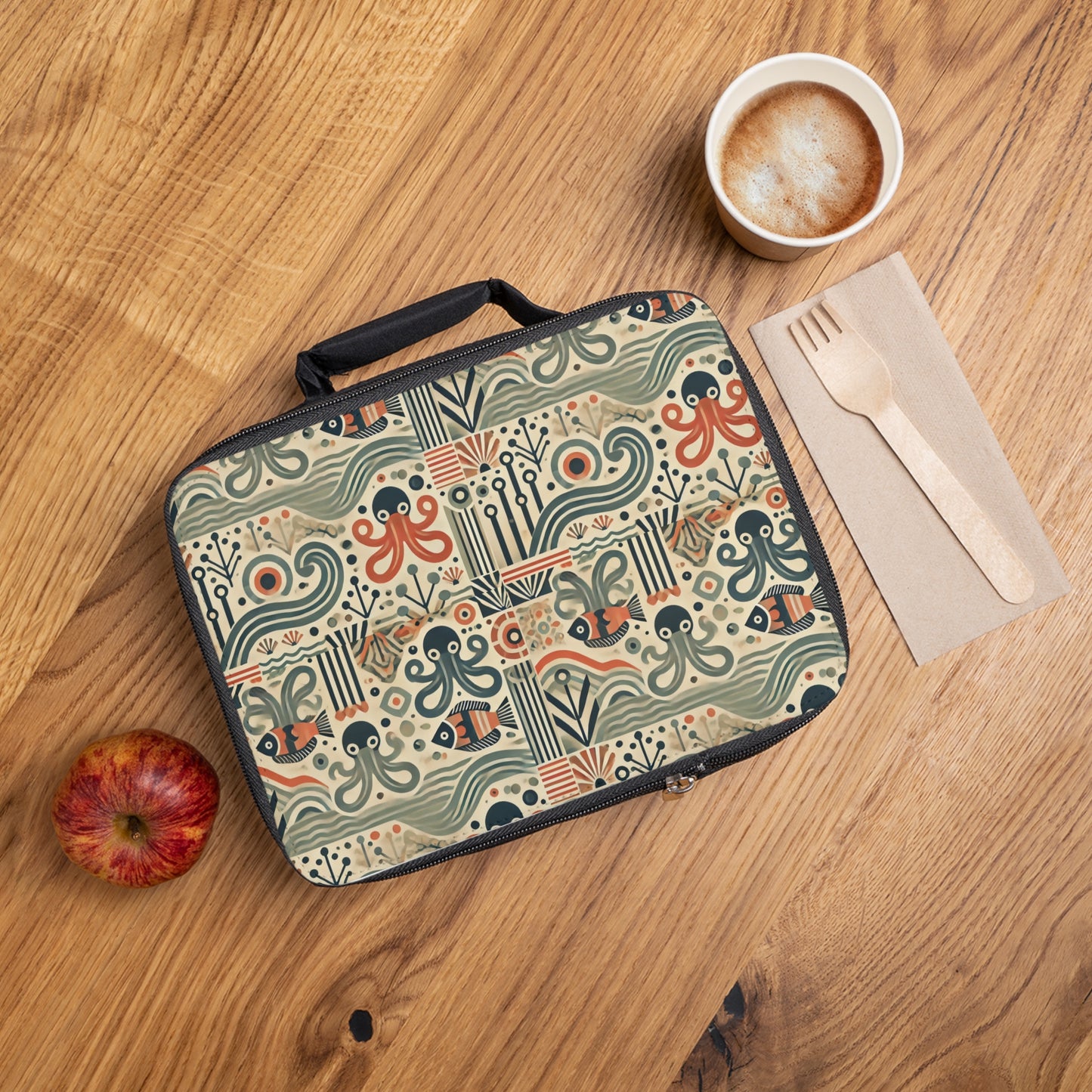 Mid-Century Octopus Lunch Bag - Eco-Friendly Insulated Tote, Adult and Child Lunchbox / Perfect for Picnics, Beach Outings