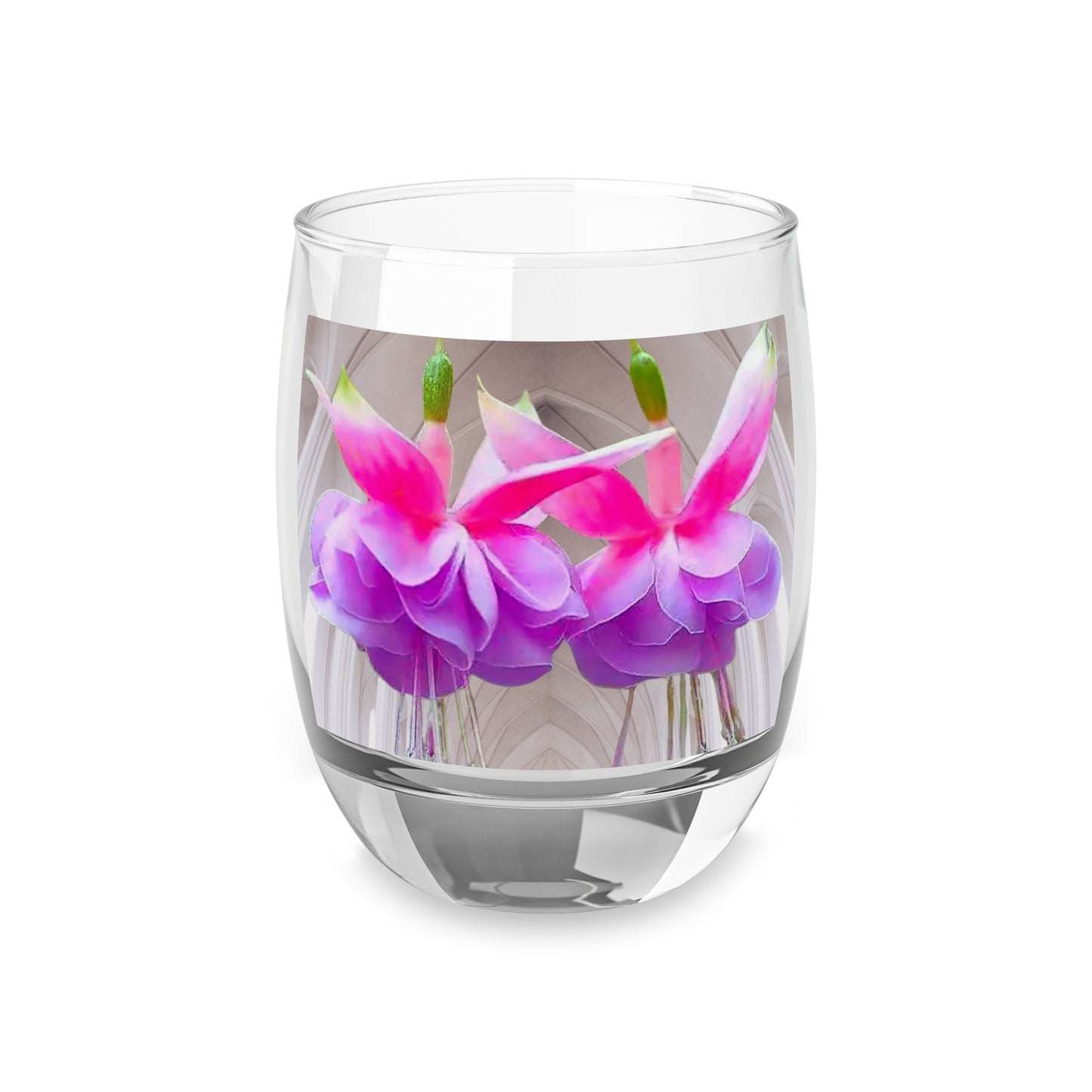 Whiskey Glass, Two Pink Fuchsias / Gothic