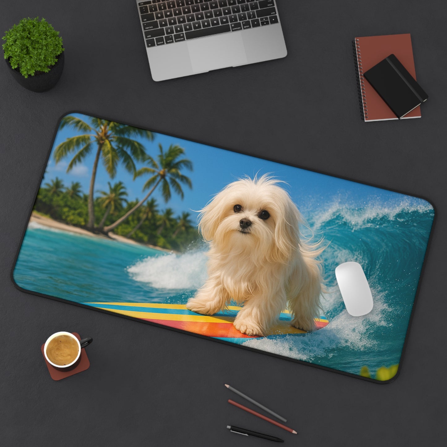 Tropical Mouse Pad/Desk Mat, 3 Sizes - Perfect for Home Office - Puppy Ariel the Dog Surfer