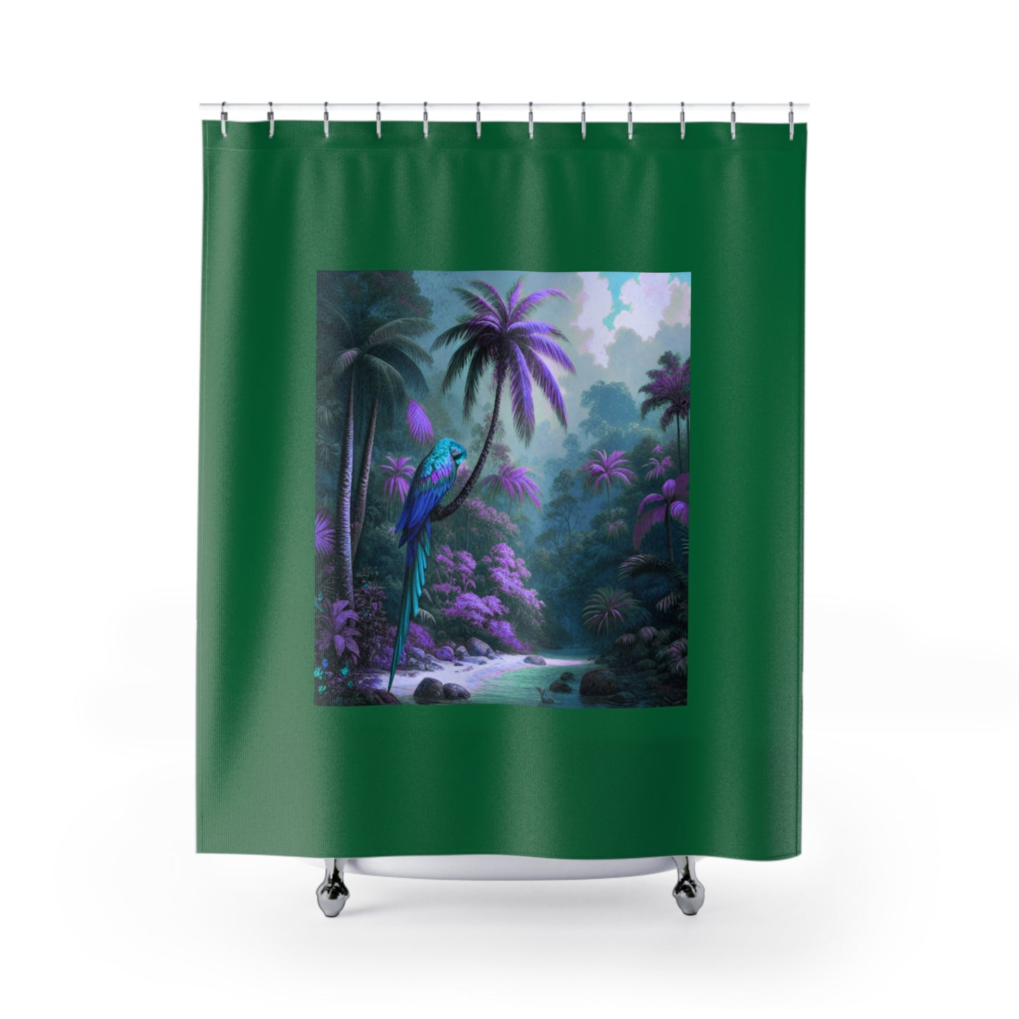 Tropical Shower Curtain - Rainforest Bathroom Decor / Sleeping Beauty Fantasy, Dark Green