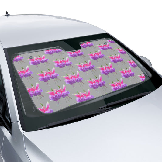 Tropical Floral Car Sun Shades / Two Fuchsias, Light Grey