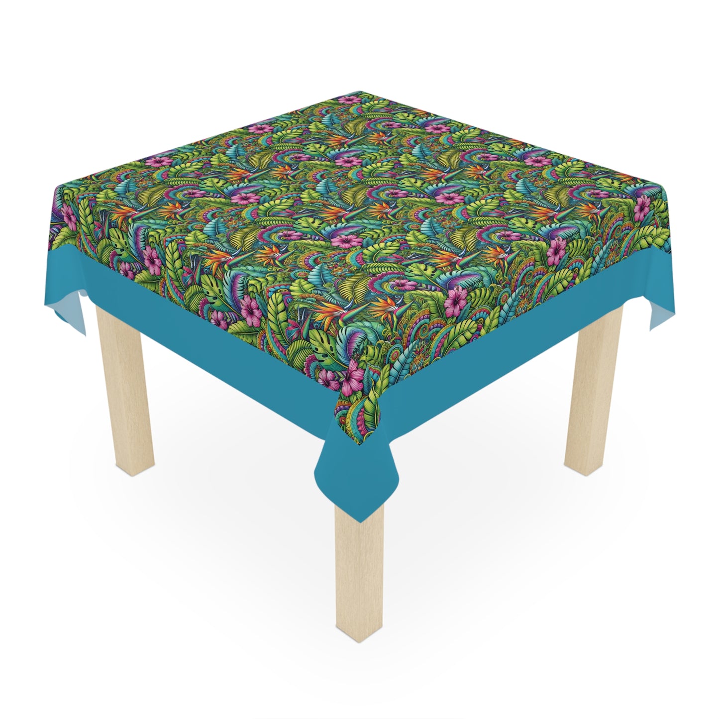 Rainforest Blooms/Turquoise ~ Square Tablecloth, 55" x 55"