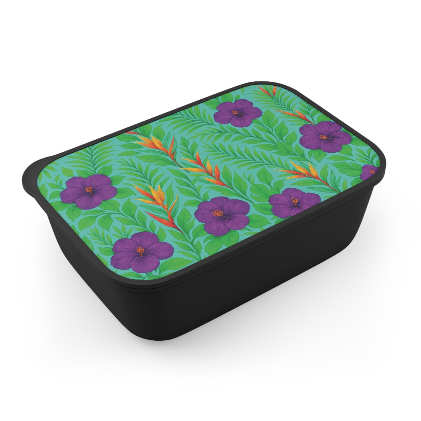 Bento Box with Utensils - Midnight Flower Green