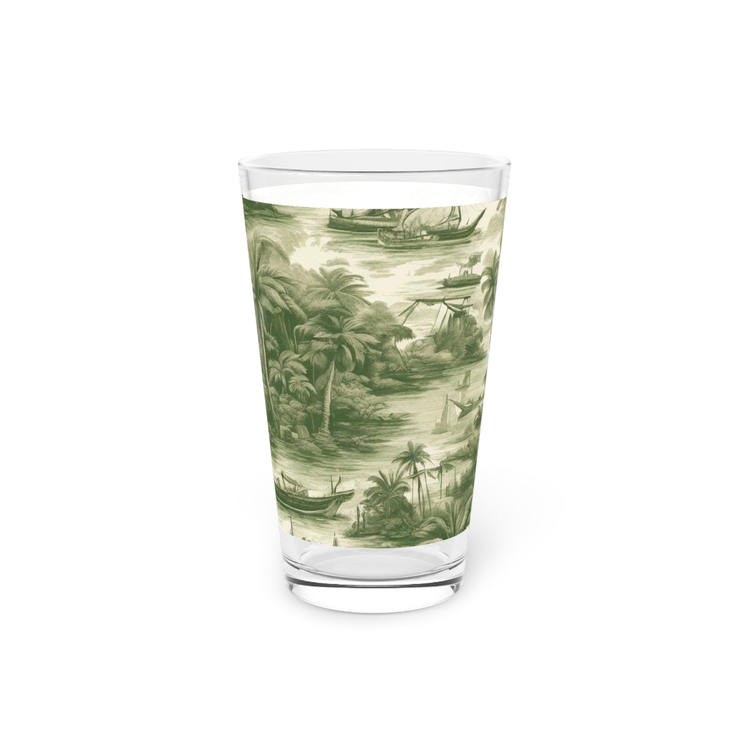 Tropical Toile #1, Pint Glass, 16oz, Green