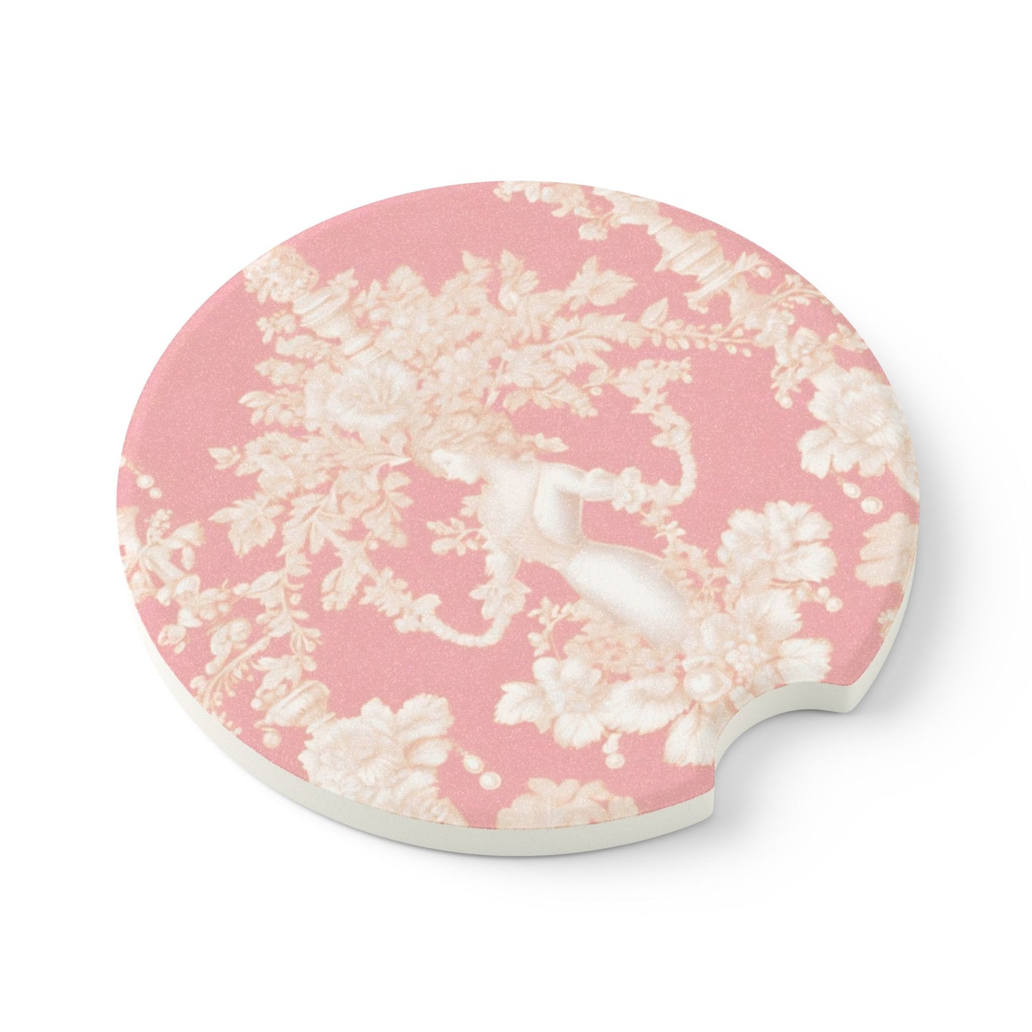 Soapstone Car Coaster - Pearl Lady Toile, hibiscus pink