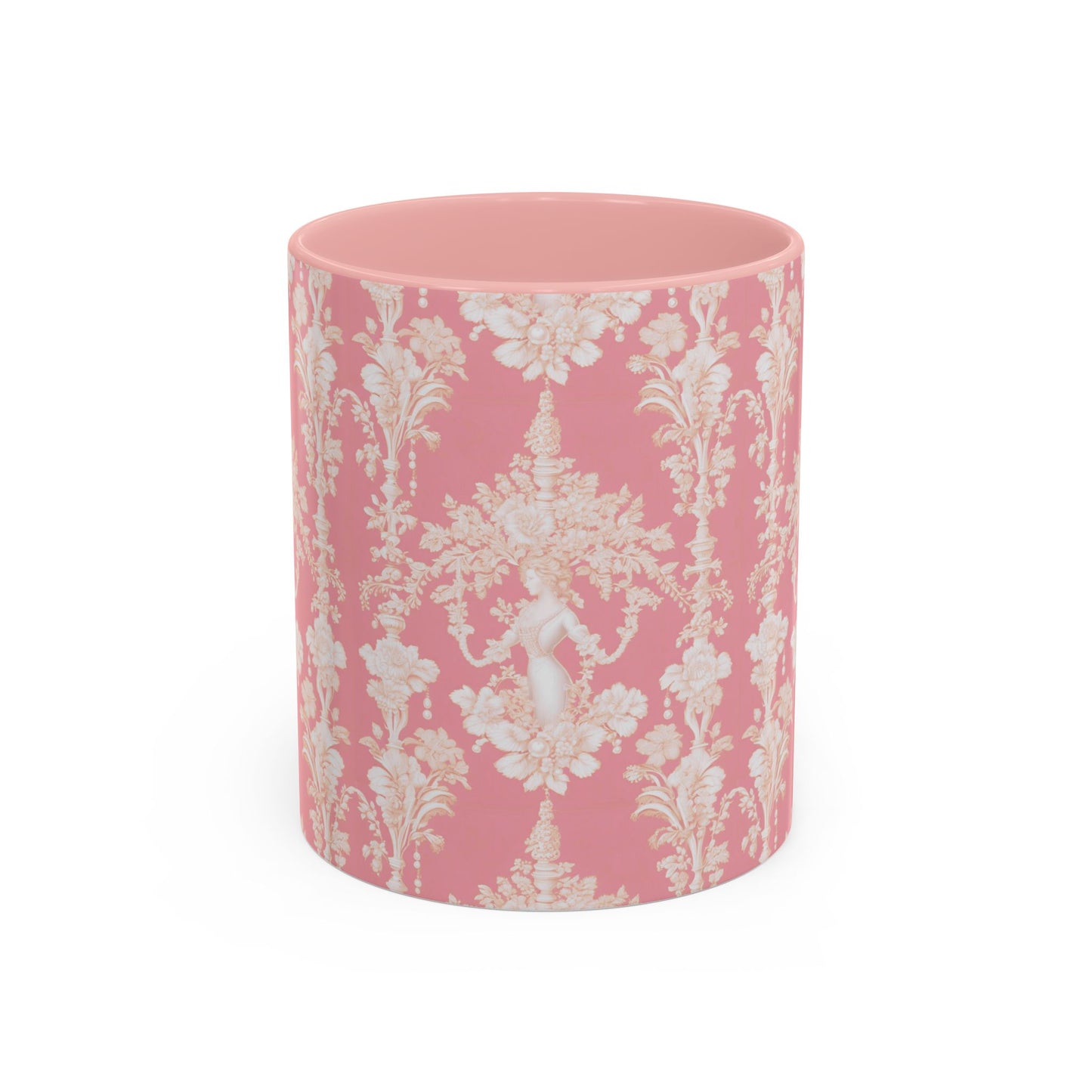 Accent Coffee Mug (11, 15oz), Pearl Lady Toile/Hibiscus Pink Repeat, Various Colors