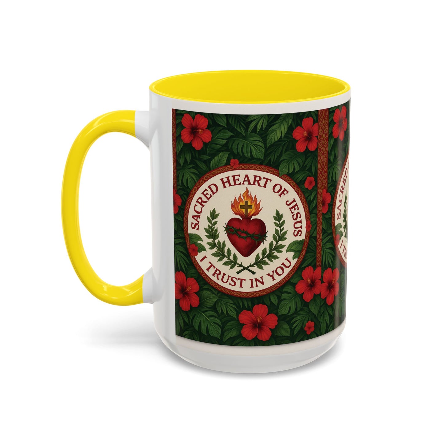 Religious Accent Color Coffee Mug (11, 15oz) / Sacred Heart of Jesus Prayer, Various Colors