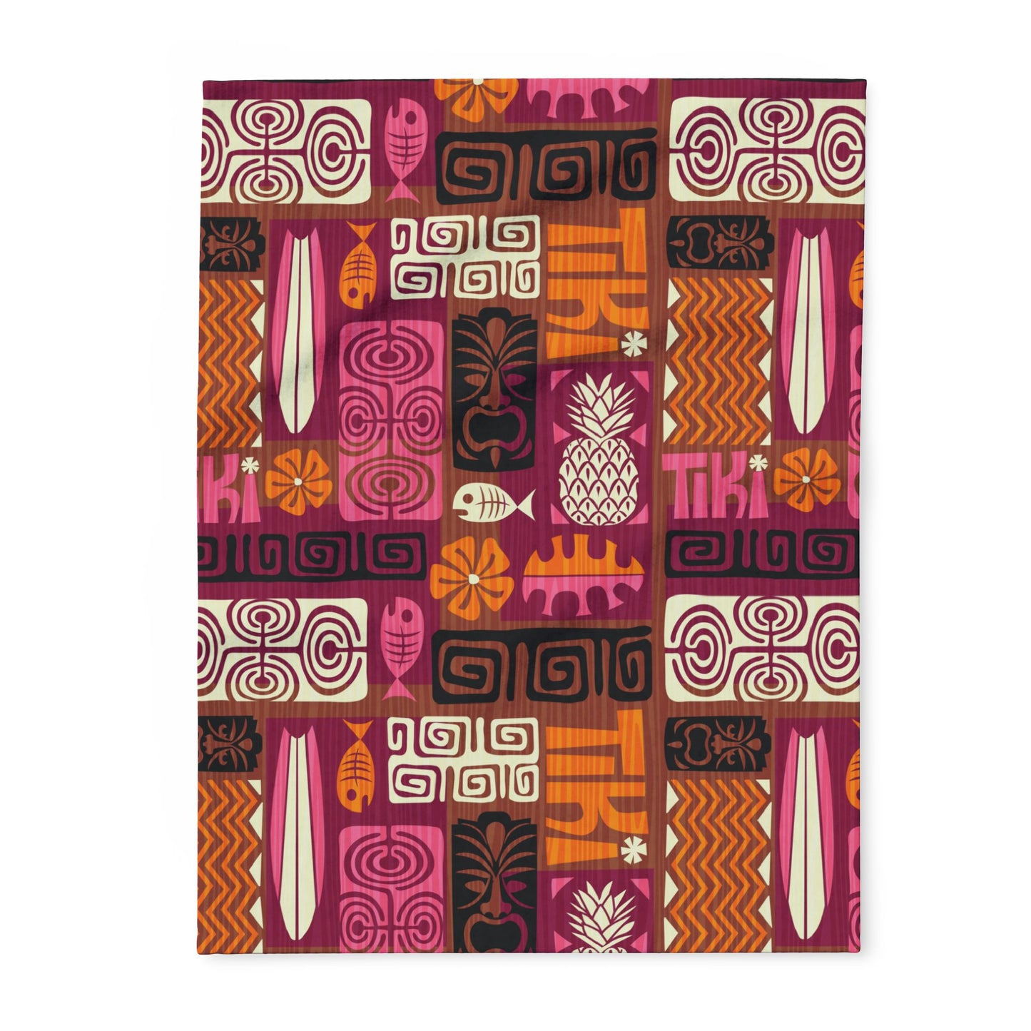 Tiki Poster Pink/Orange Fleece Blanket - Colorful Tropical Design