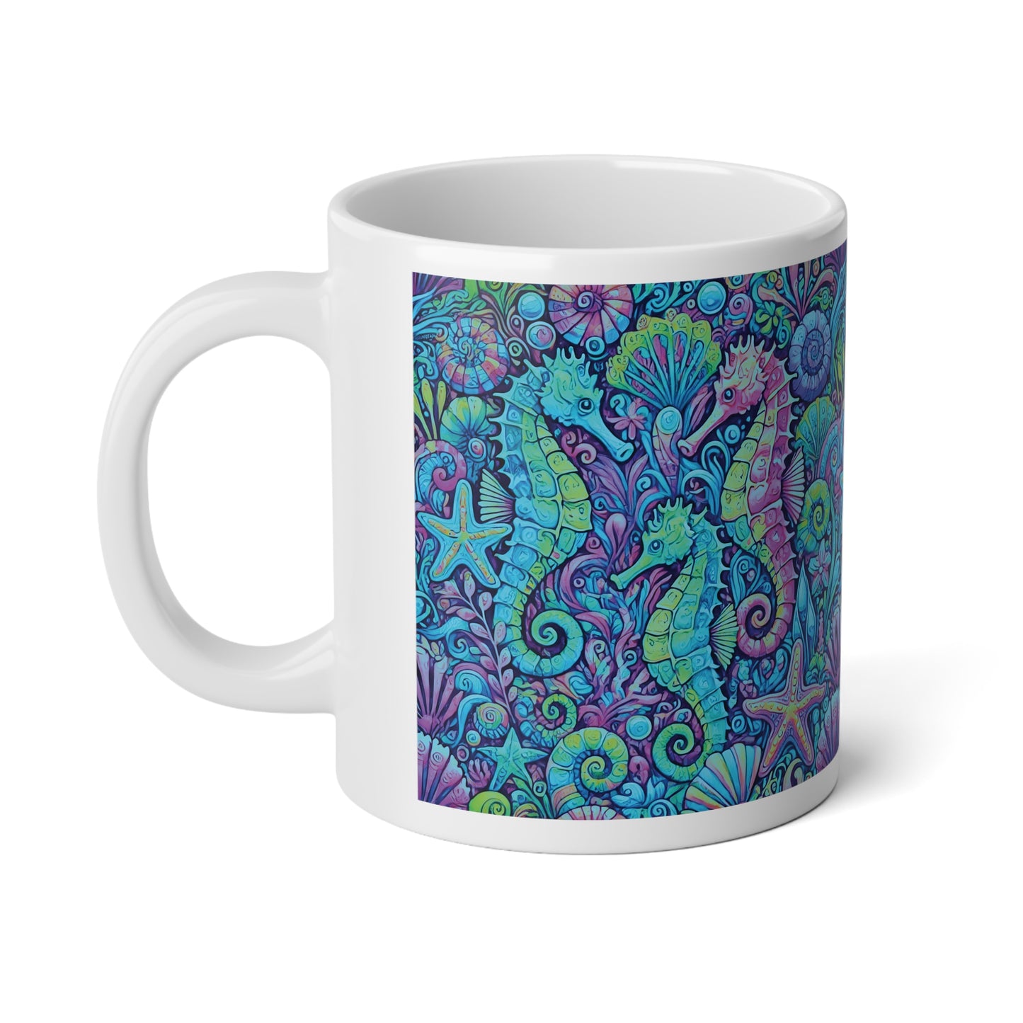 Jumbo Mug, 20 oz | Seahorse Trio, Turquoise Pop