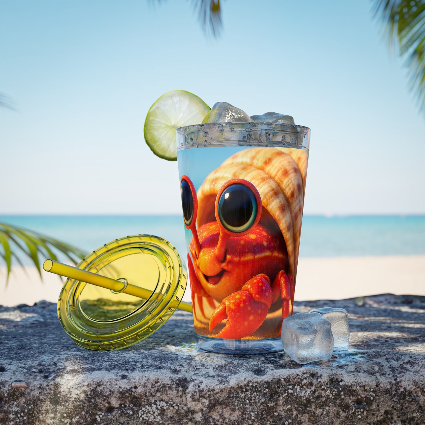 Tropical Tumbler with Straw | 16oz Colorful Travel Cup / Baby Hermit Crab