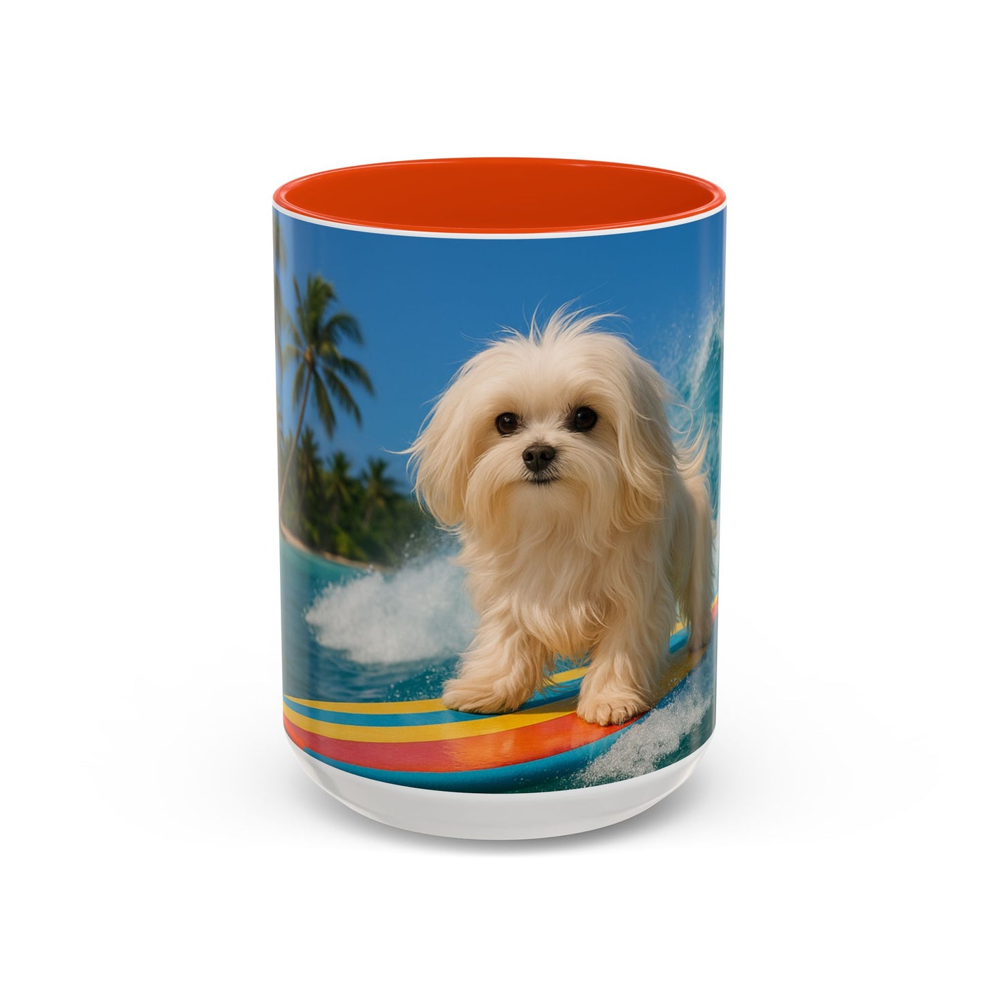 Vibrant Beach Coffee Mug - 11oz & 15oz / Puppy Ariel the Dog Surfer