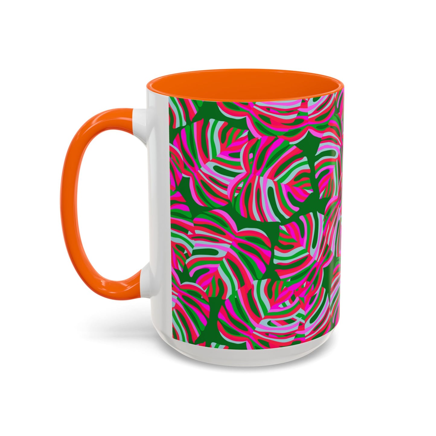 Accent Coffee Mug (11, 15oz), Monstera Pink Pop / Various Colors