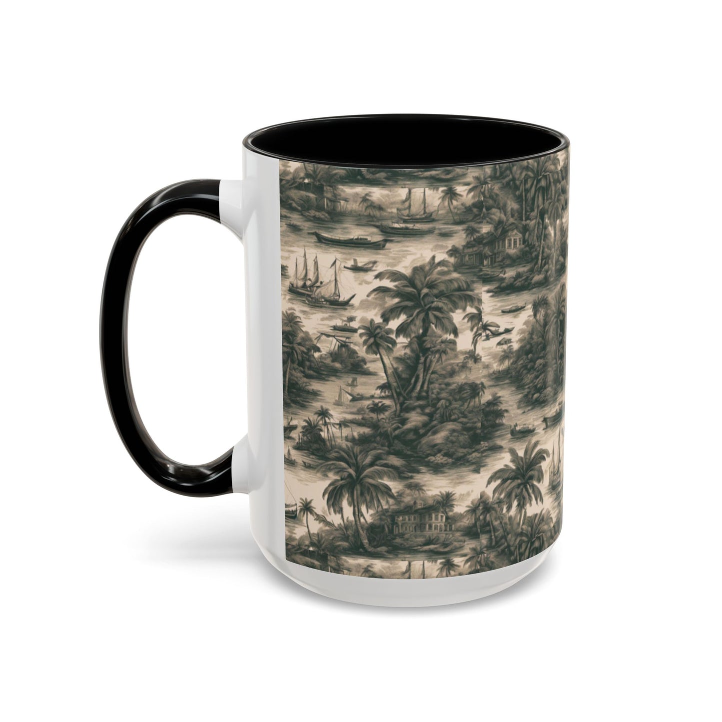 Accent Coffee Mug (11, 15oz), 8 Colors - Tropical Toile #1, black