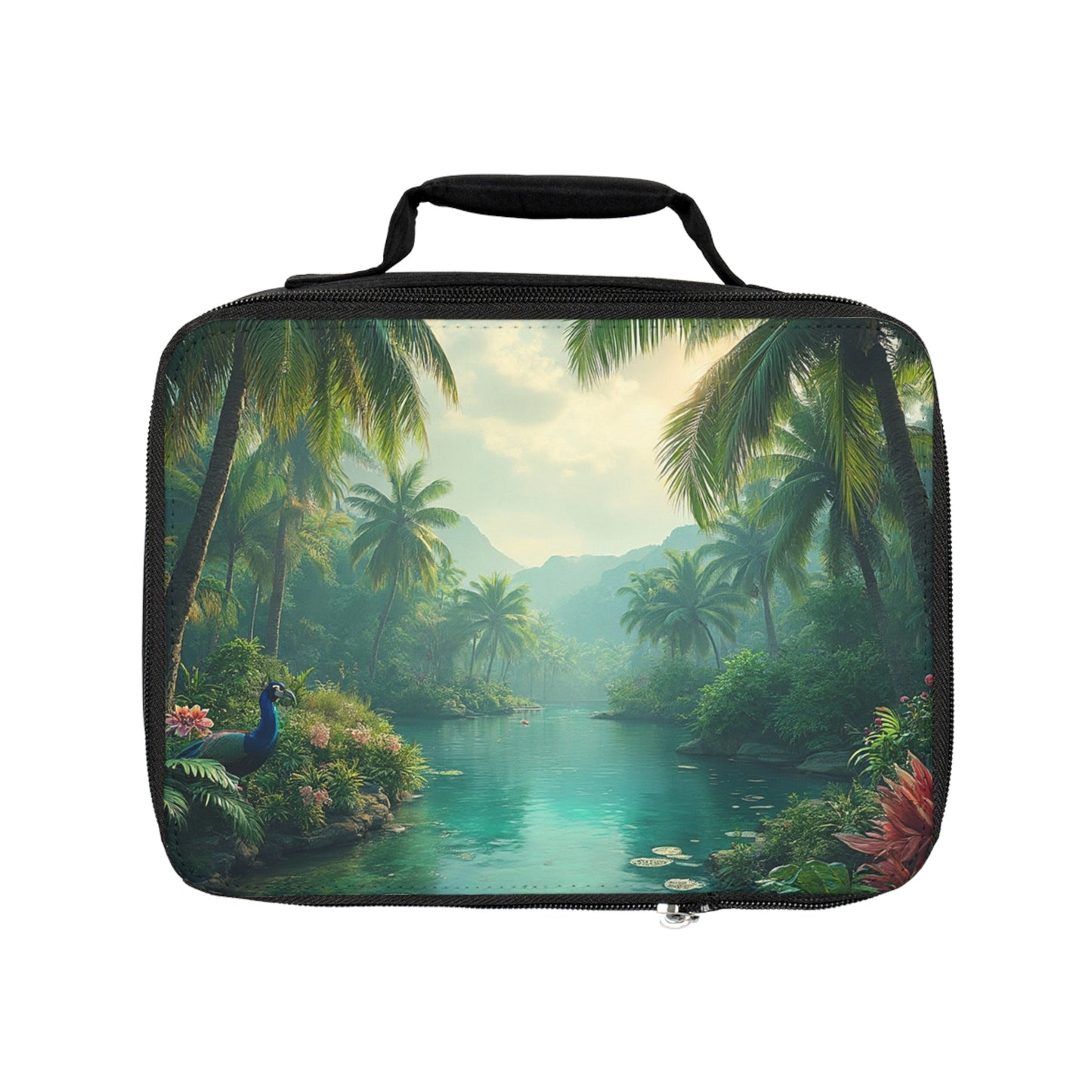 Resting Peacock Lunch Bag - Eco-Friendly Insulated Tote, Adult and Child Lunchbox / Perfect for Picnics, Beach Outings