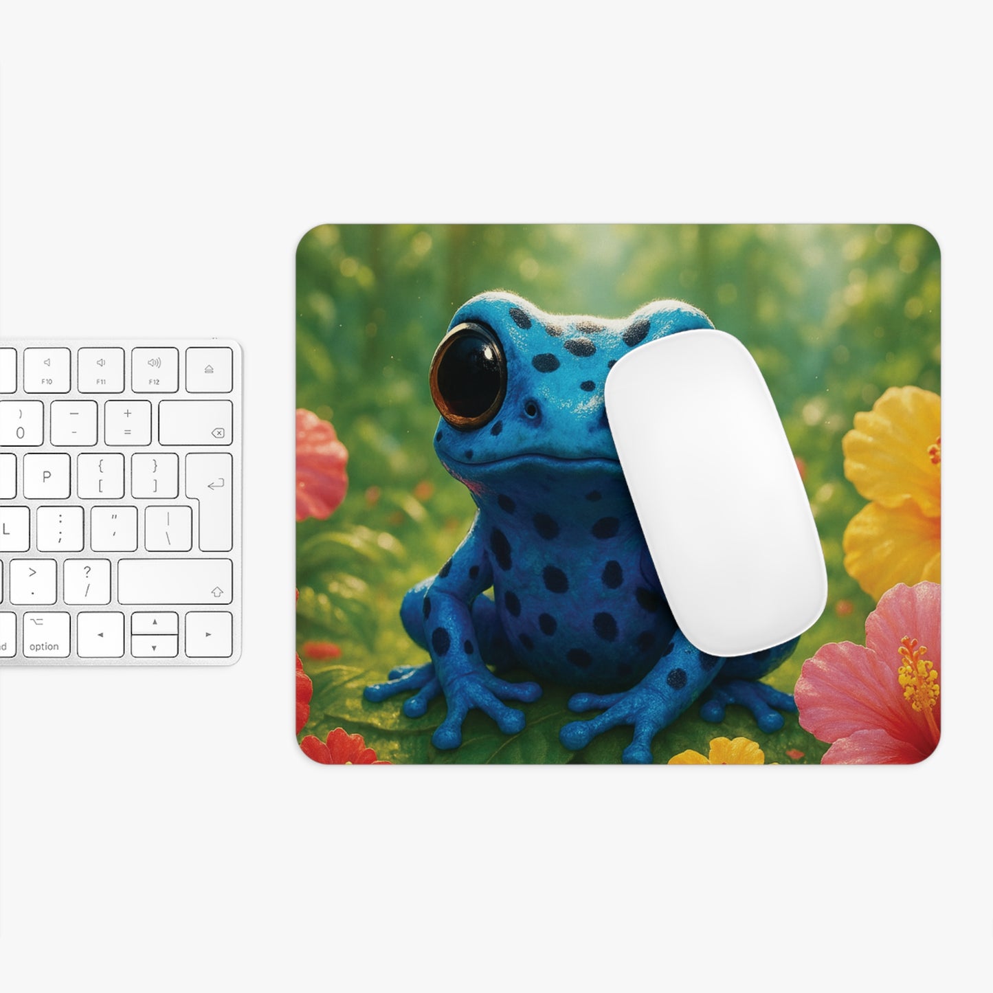 Tropical Mouse Pad, 2 Shapes - Beach Vibes for Home Office & Gamer / Baby Blue Tree Frog