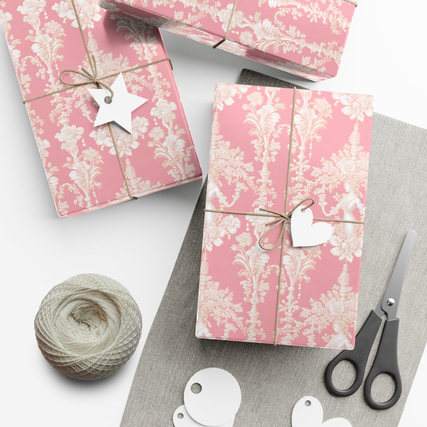 Gift Wrap Papers, Pearl Lady Toile / Hibiscus Pink, 3 Sizes