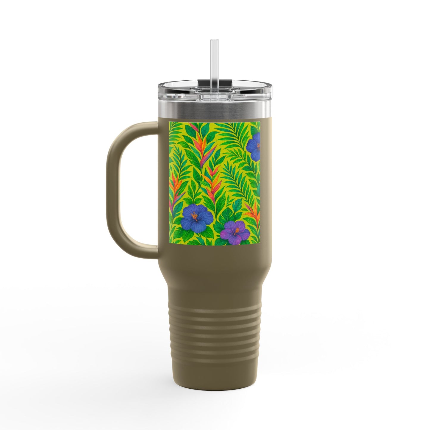 Midnight Flower Lime Insulated Travel Mug - 40oz - Perfect for Outdoor Adventures