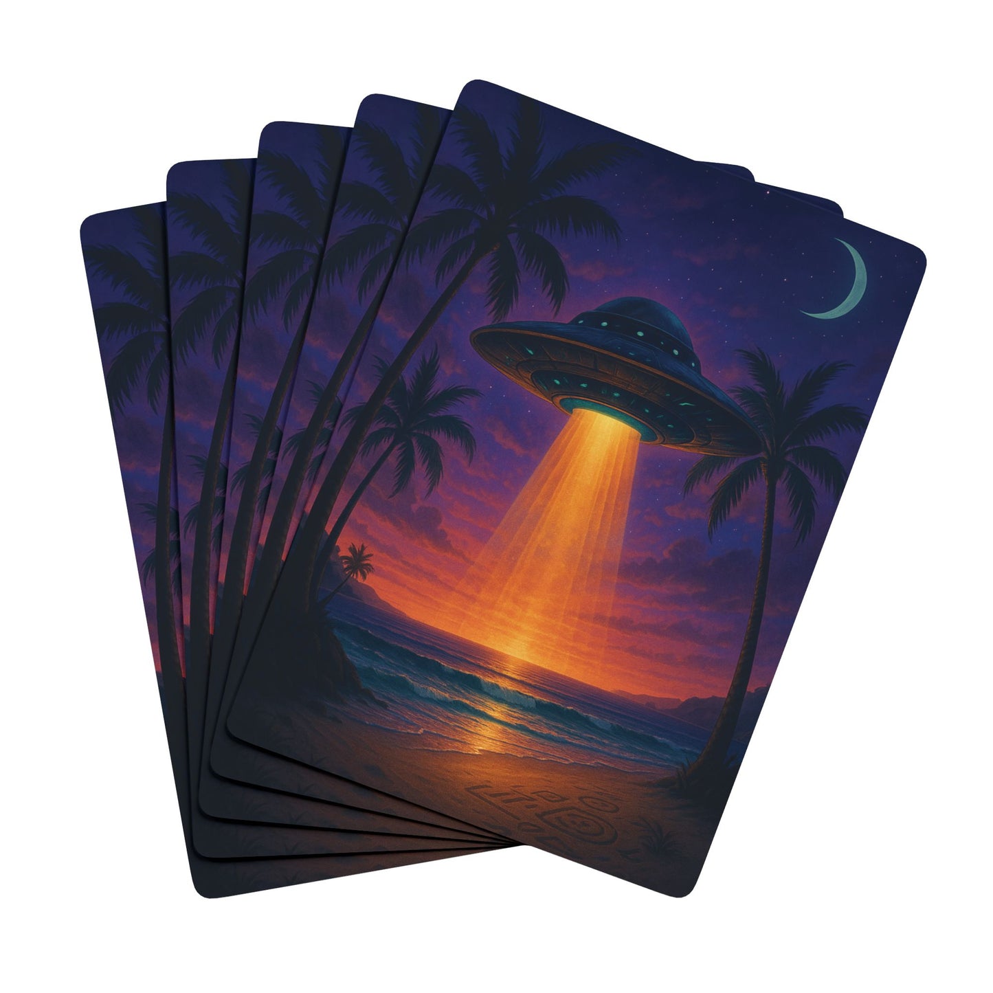 Poker Playing Cards - Beach UFO at Night