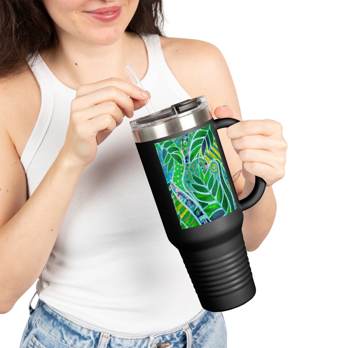 Amazon Whimsy/Green Insulated Travel Mug - 40oz - Perfect for Outdoor Adventures