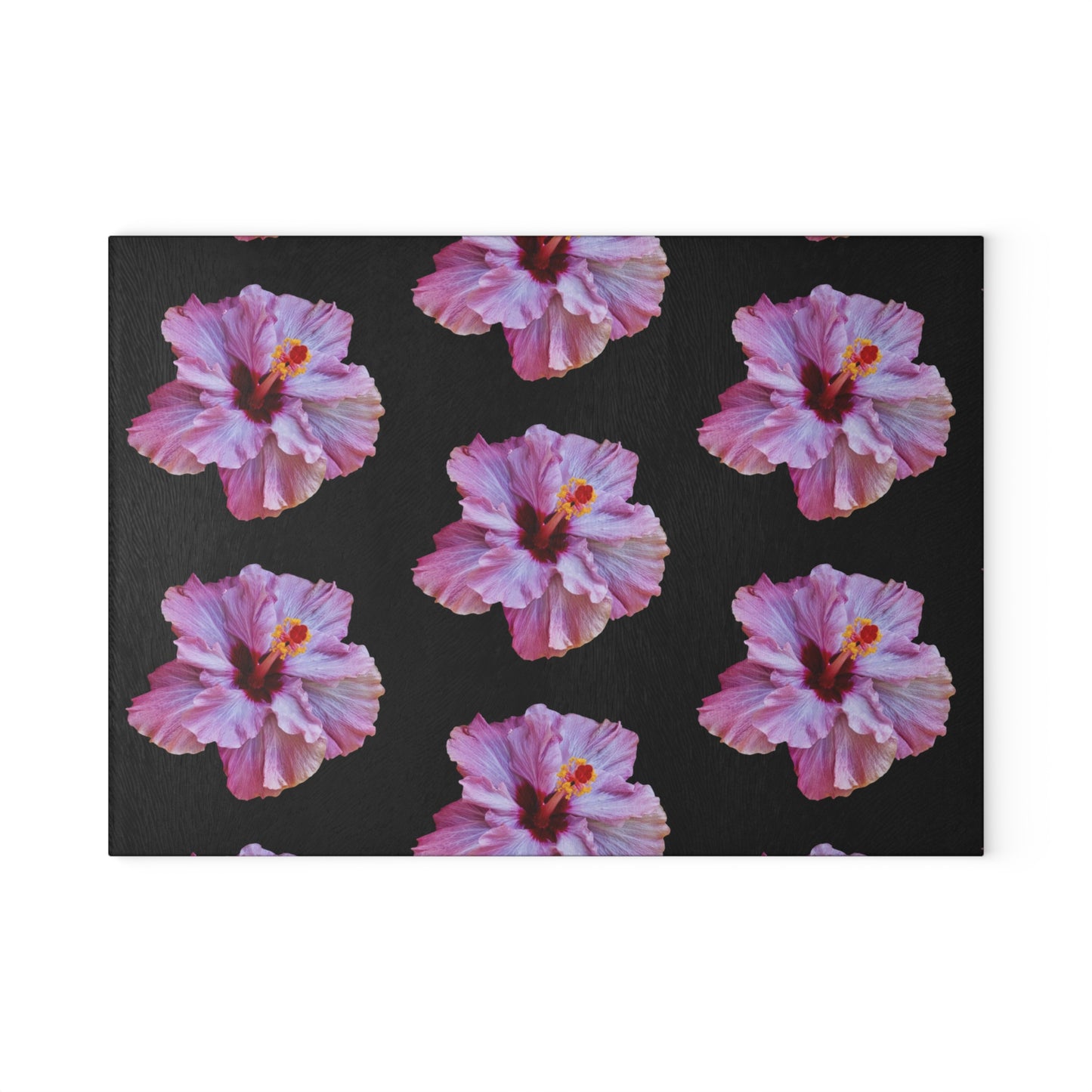 Glass Cutting Board, 2 sizes - Real Purple Hibiscus/Black