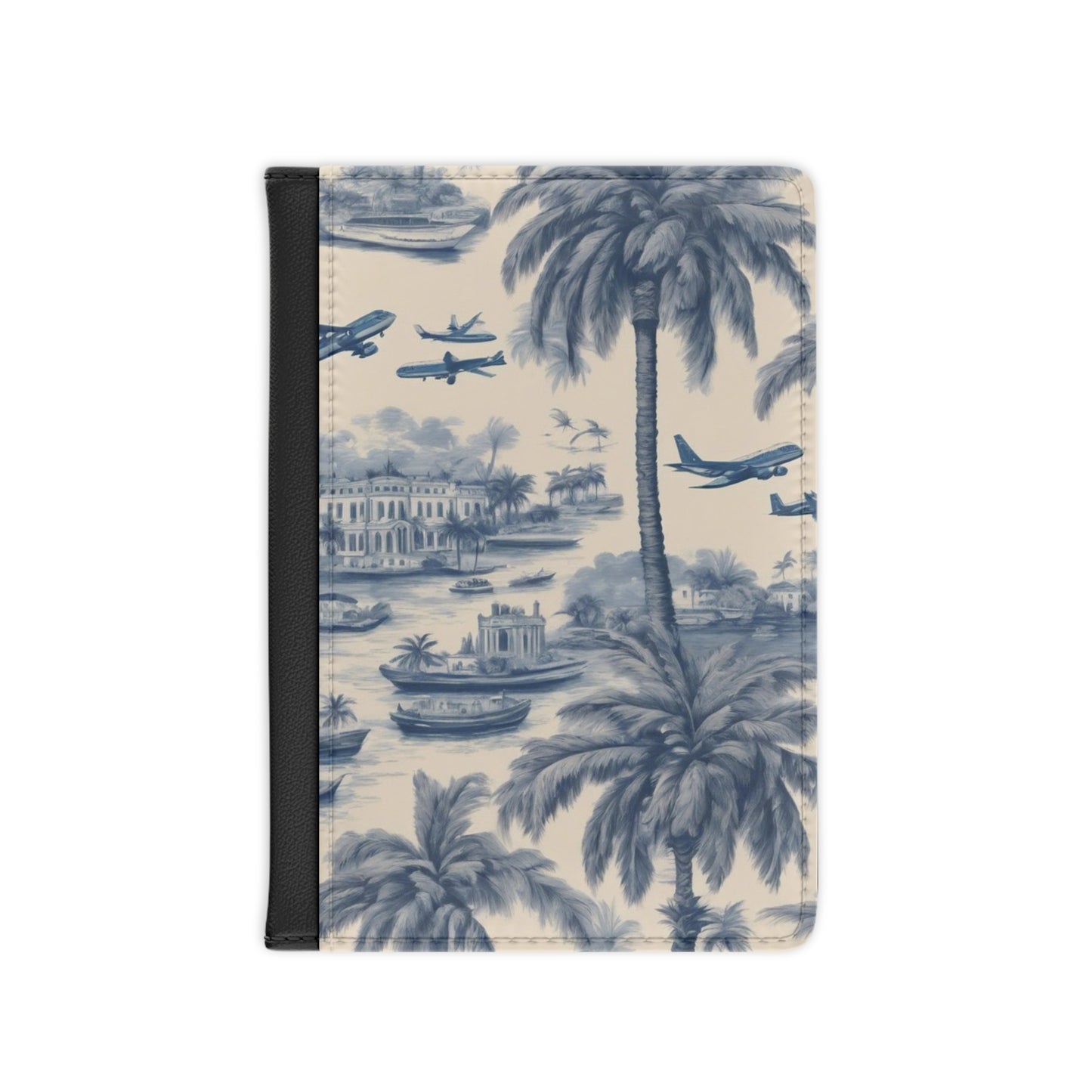 Tropical Passport Cover, Faux Leather - RFID blocking for travel security / Travel Toile, Blue