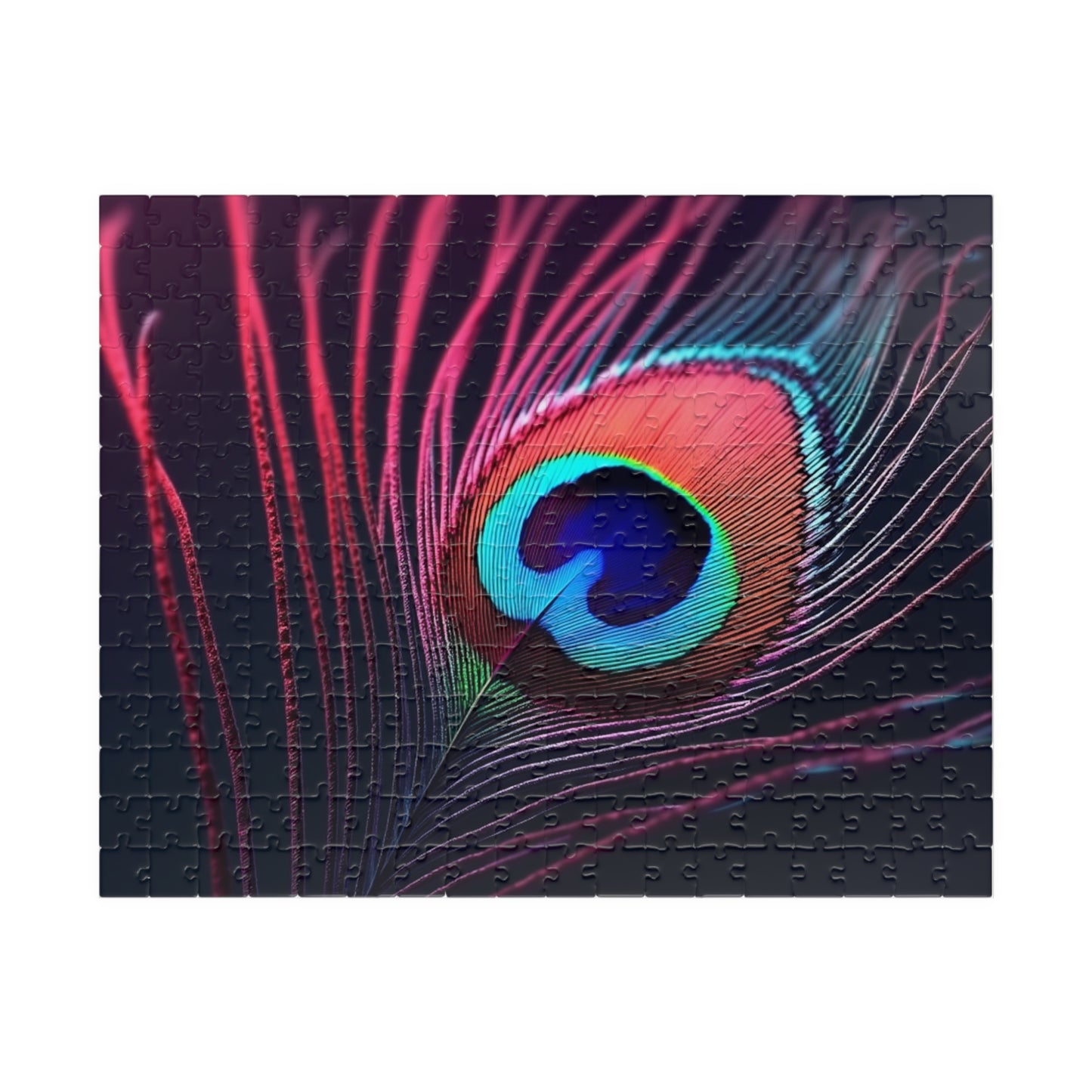 Peacock Eye Feather, Magenta / Tropical Puzzle, 4 Sizes - Relaxing Jigsaw for Island Vibes