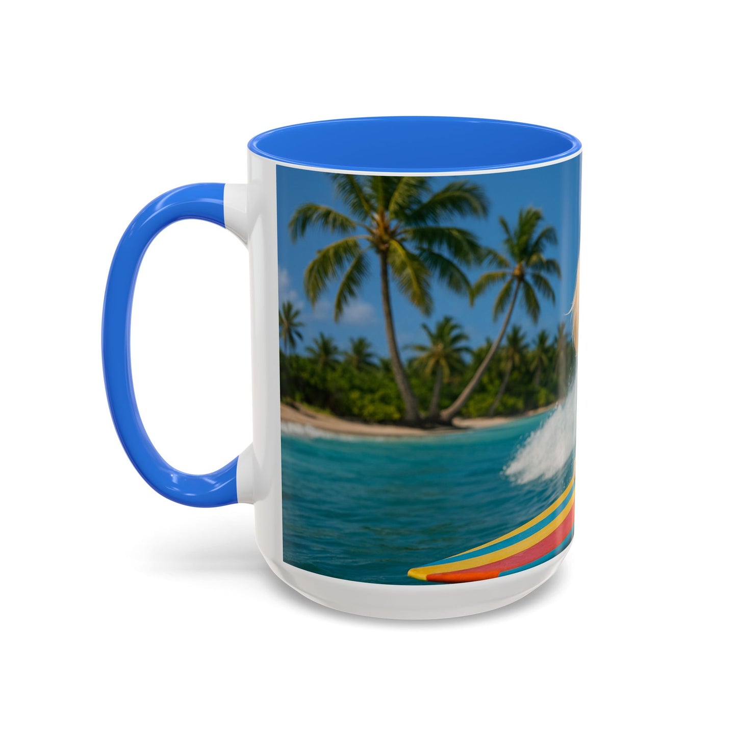 Vibrant Beach Coffee Mug - 11oz & 15oz / Puppy Ariel the Dog Surfer
