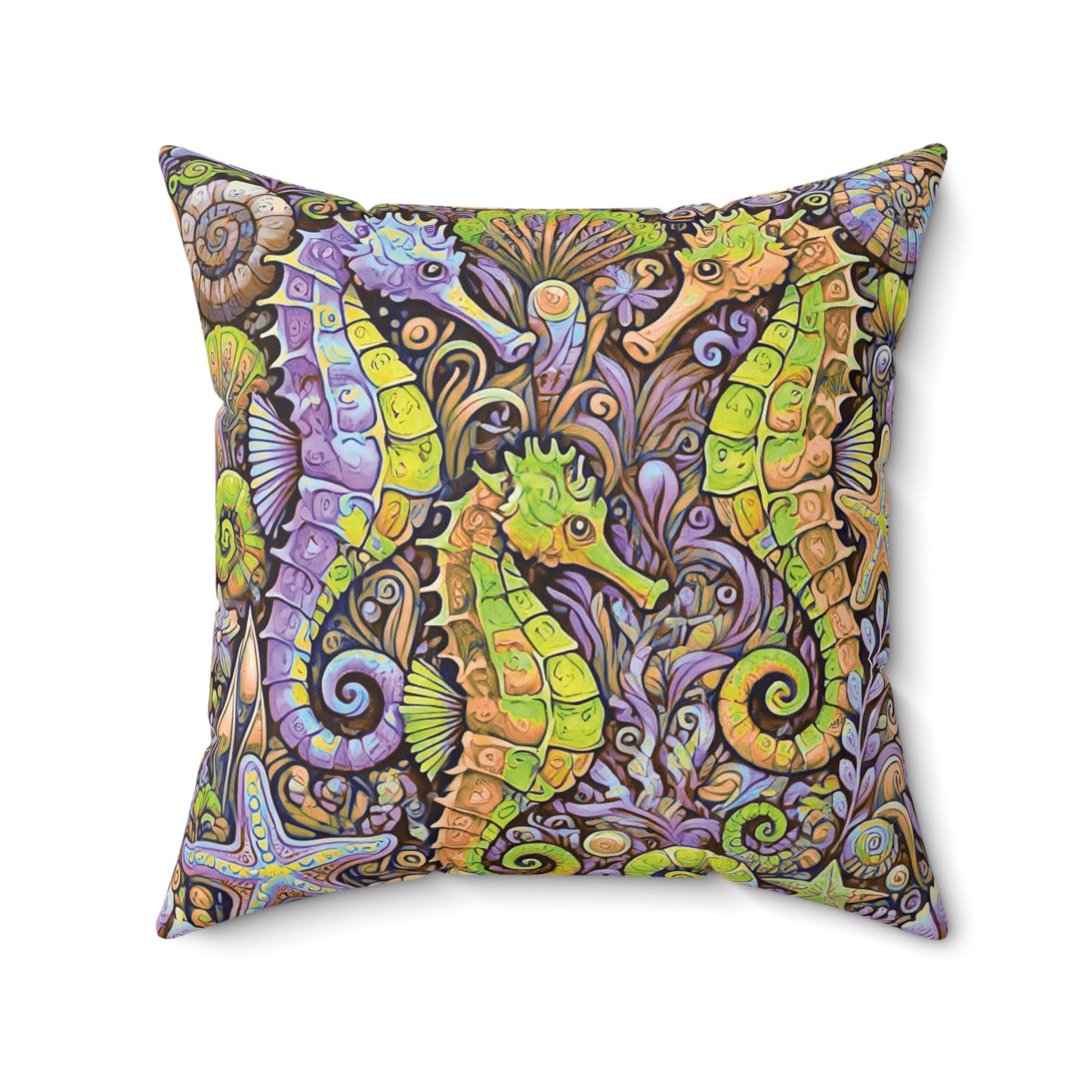 Decorative Pillow - Accent Cushion, 4 Sizes / Seahorse Trio, Yellow and Purple