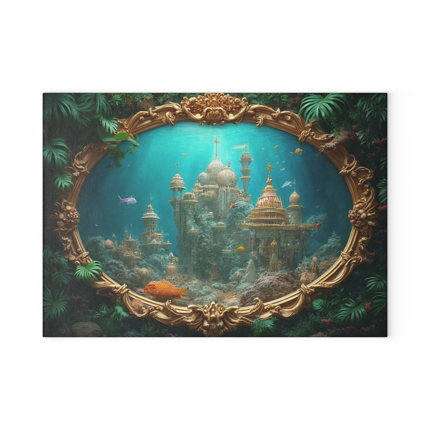 Glass Cutting Board, 2 sizes - Mermaid Palace, Aegean Sea