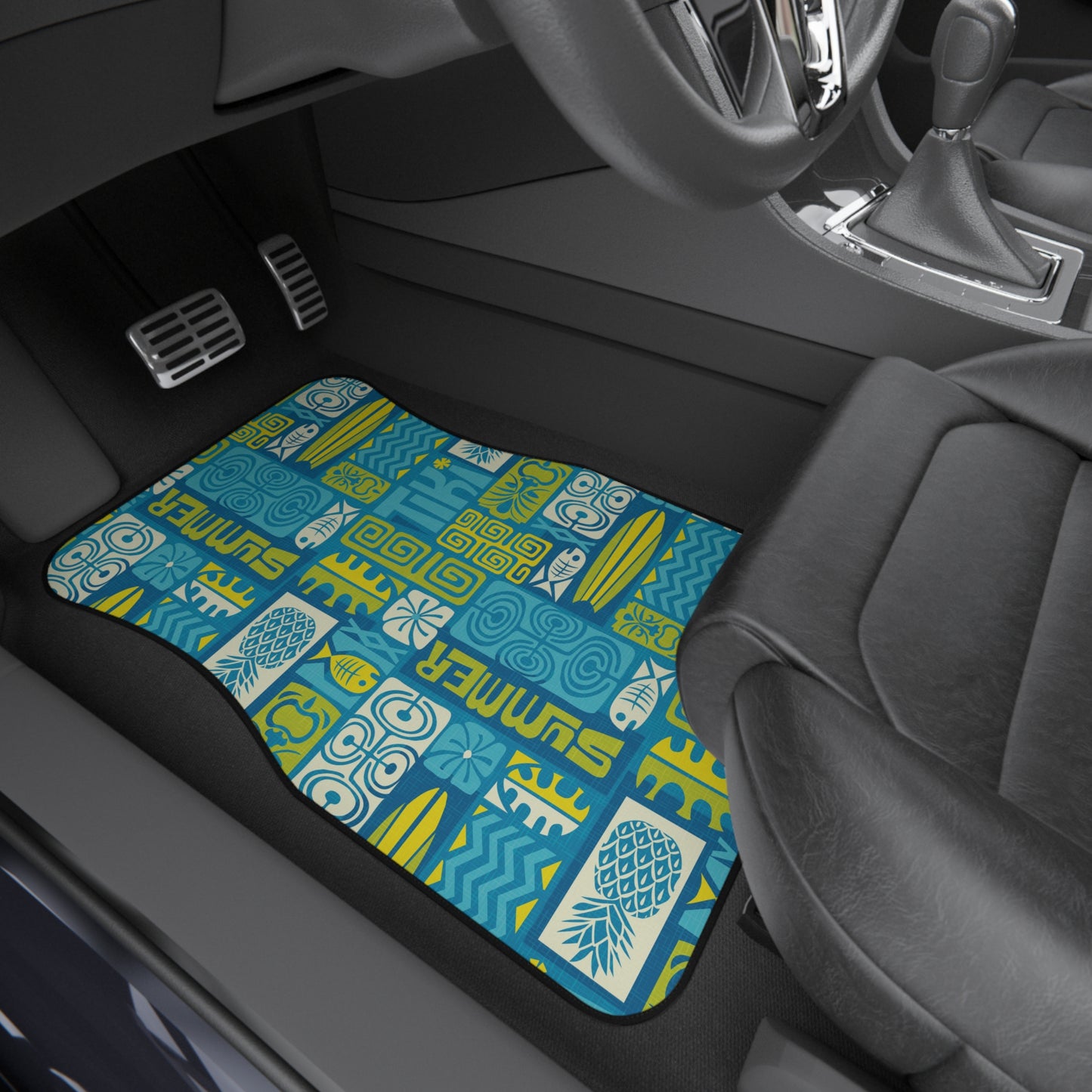 Tropical Tiki Poster Blue Front Car Mats - SET of 2