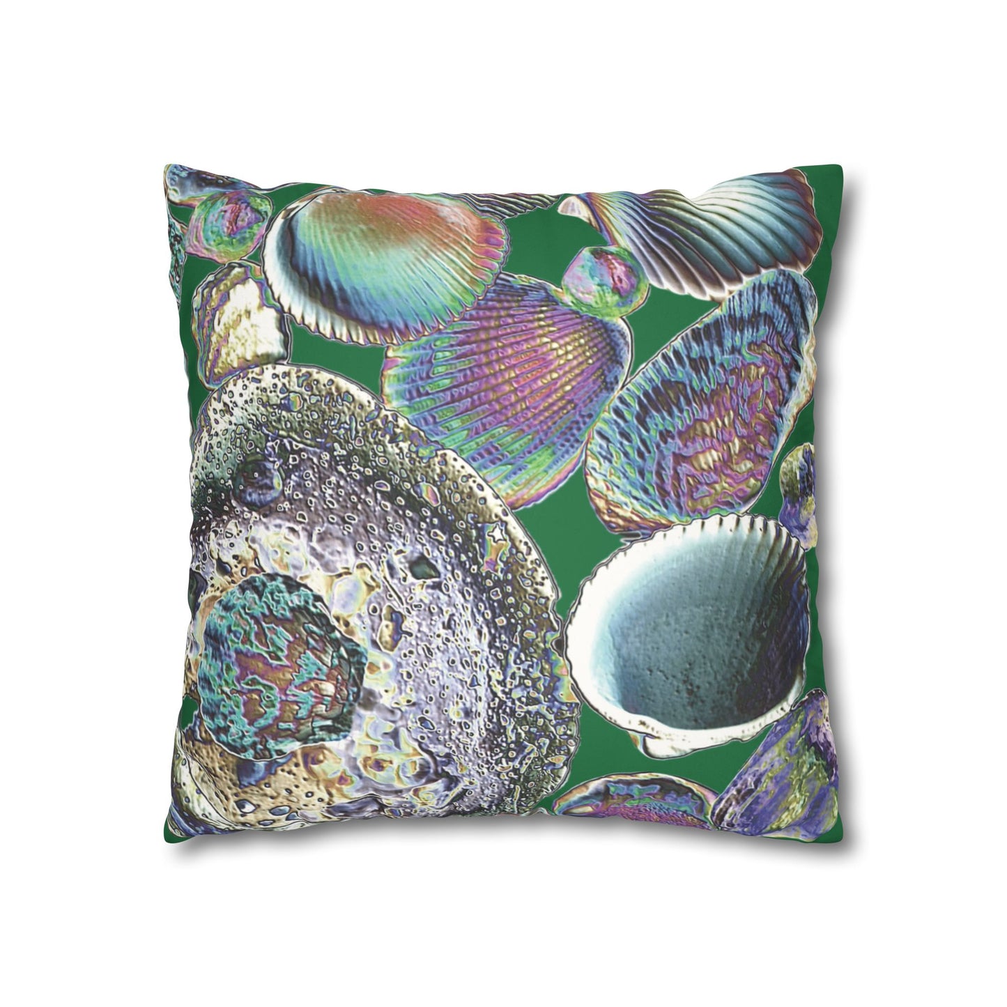 Faux Suede Square Pillowcase - Heatwave Seashell Collection, Dark Green