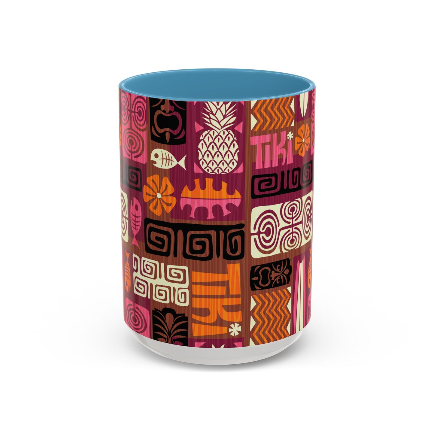 Accent Coffee Mug (11, 15oz), 8 Colors - Tiki Poster Pink/Orange