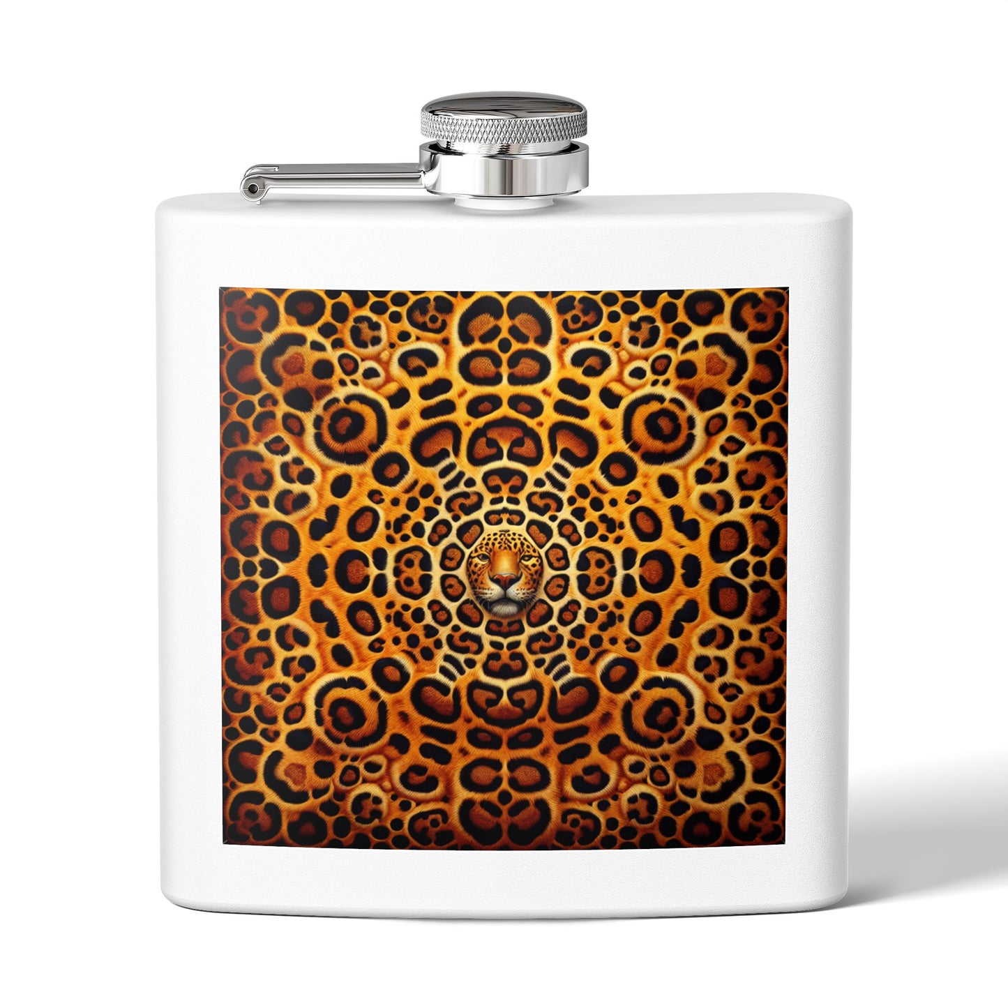 Tropical Stainless Steel 6 oz. Flask, Many Colors – Kaleidoscope Jaguar Spots